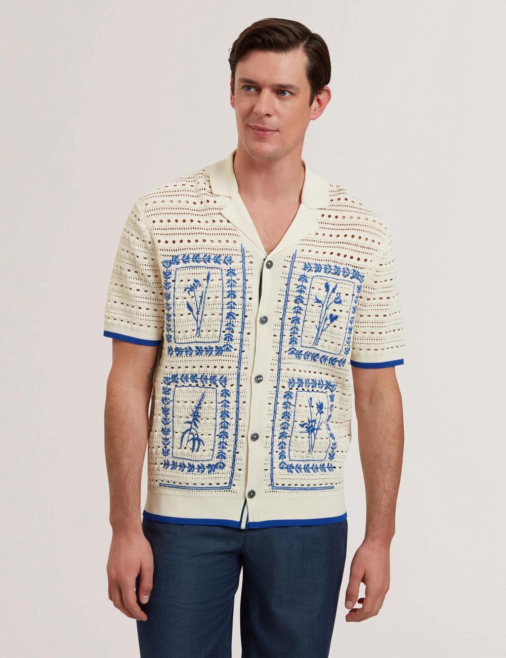 Ted Baker BARRI - Short Sleeve Crochet Embroidered シャツ メンズ Ecru | Japan  WGIP-14279