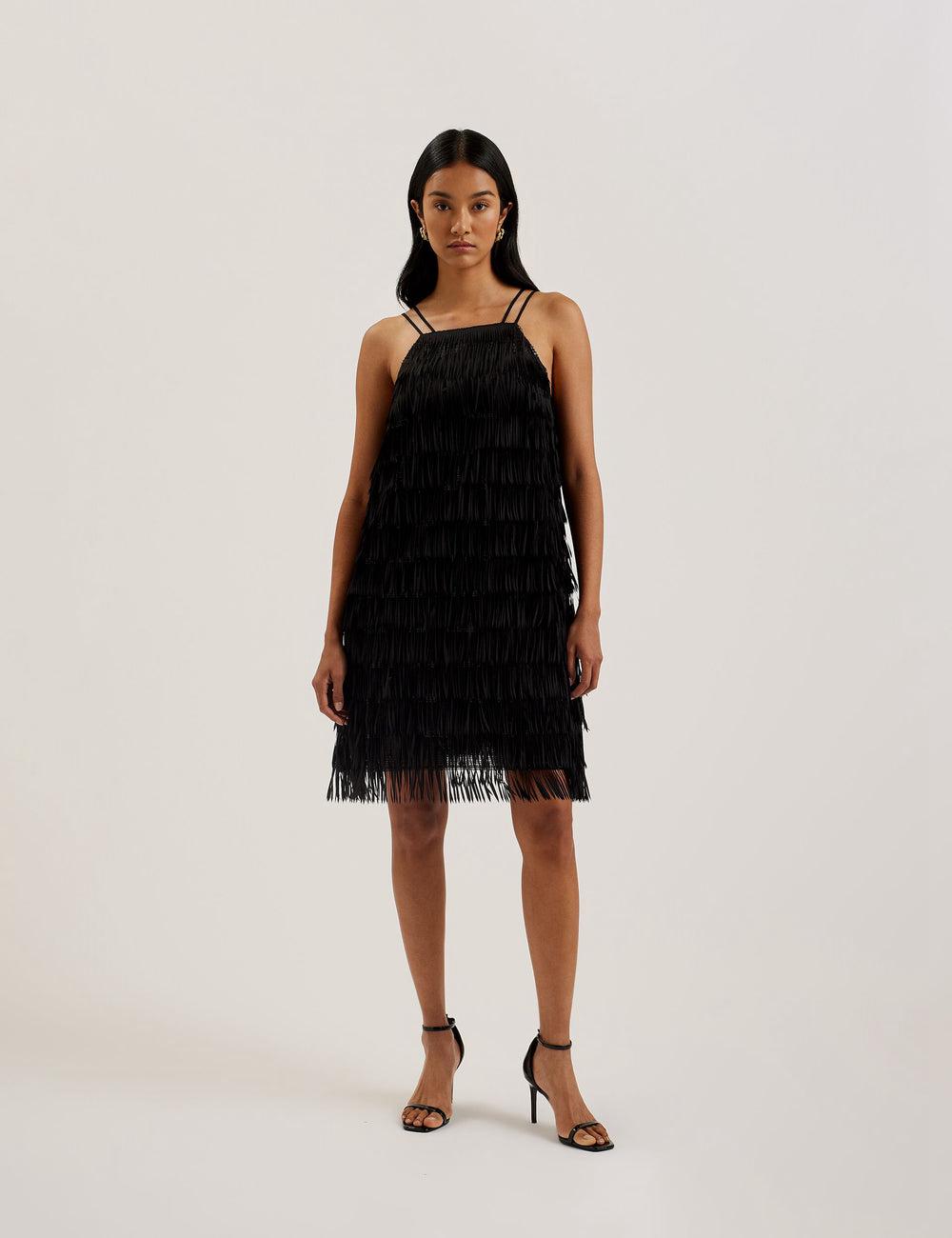 Ted Baker BARTIN - Fringed Sequin Halter Strap ミニドレス レディース 黒 | Japan  EBVT-83265