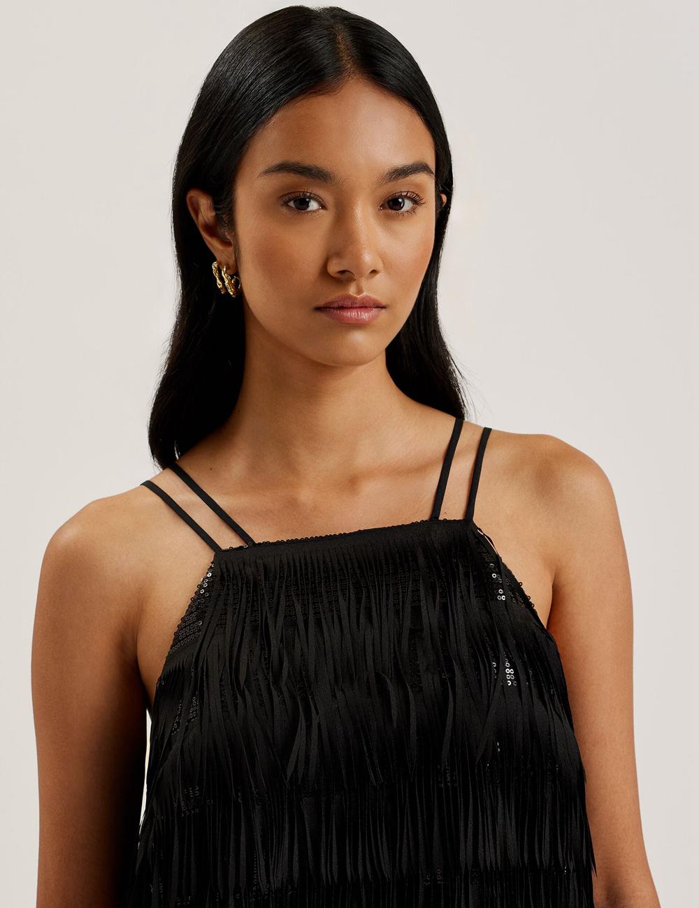 Ted Baker BARTIN - Fringed Sequin Halter Strap ミニドレス レディース 黒 | Japan  EBVT-83265