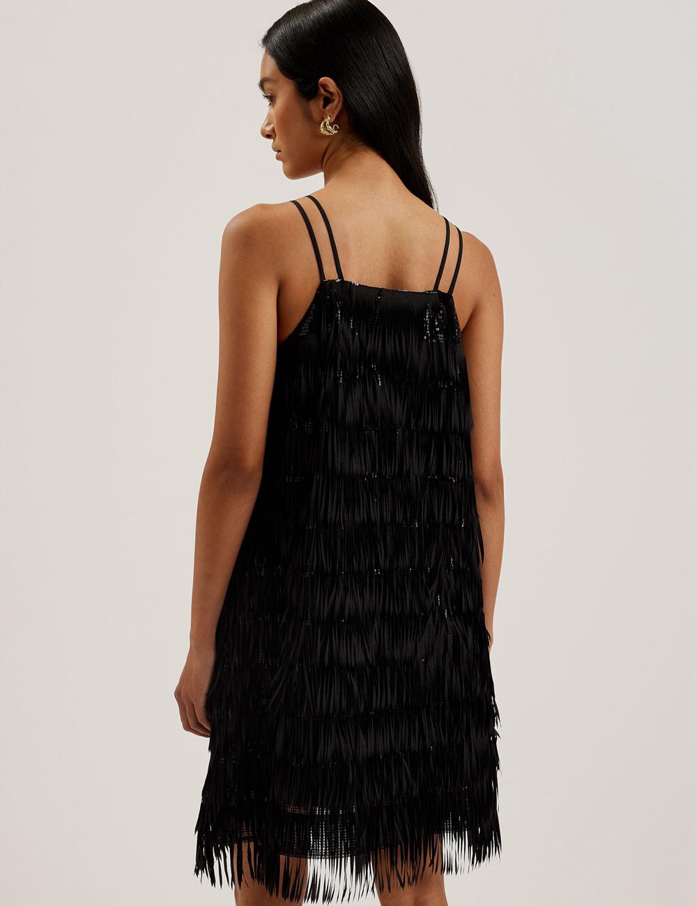 Ted Baker BARTIN - Fringed Sequin Halter Strap ミニドレス レディース 黒 | Japan  EBVT-83265