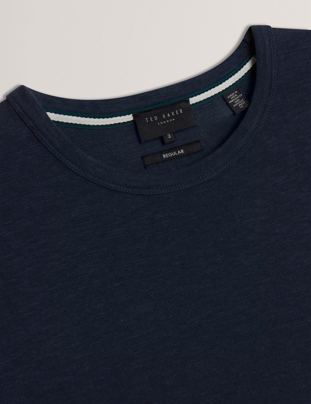 Ted Baker BARTOL - Regular Cotton Linen Crew Neck Tシャツ メンズ ネイビー | Japan  MZHI-63714