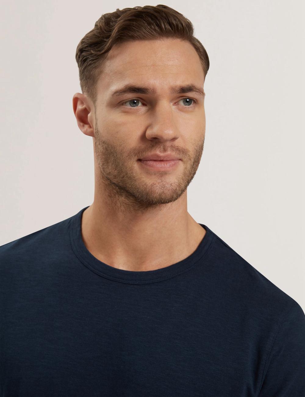 Ted Baker BARTOL - Regular Cotton Linen Crew Neck Tシャツ メンズ ネイビー | Japan  MZHI-63714