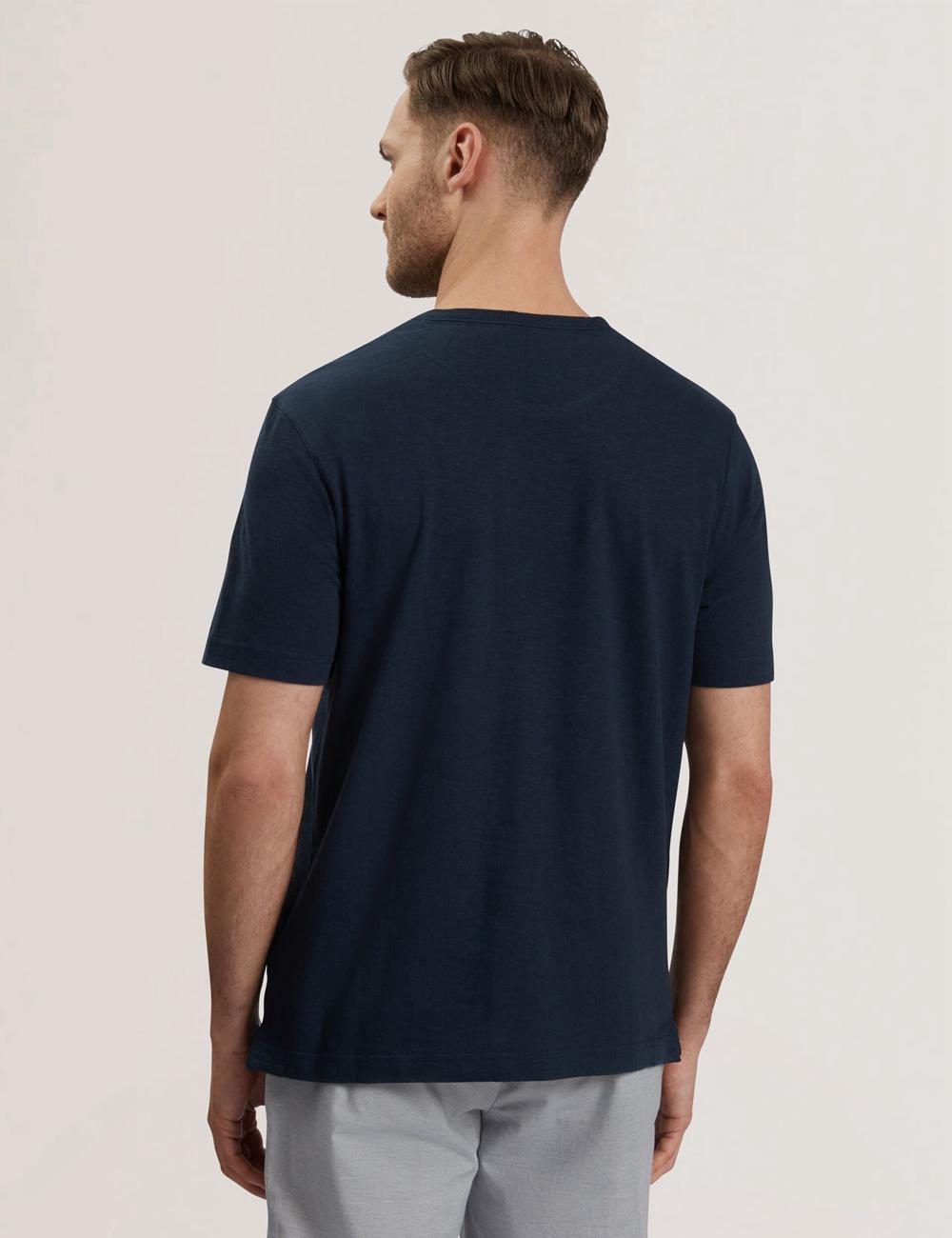 Ted Baker BARTOL - Regular Cotton Linen Crew Neck Tシャツ メンズ ネイビー | Japan  MZHI-63714