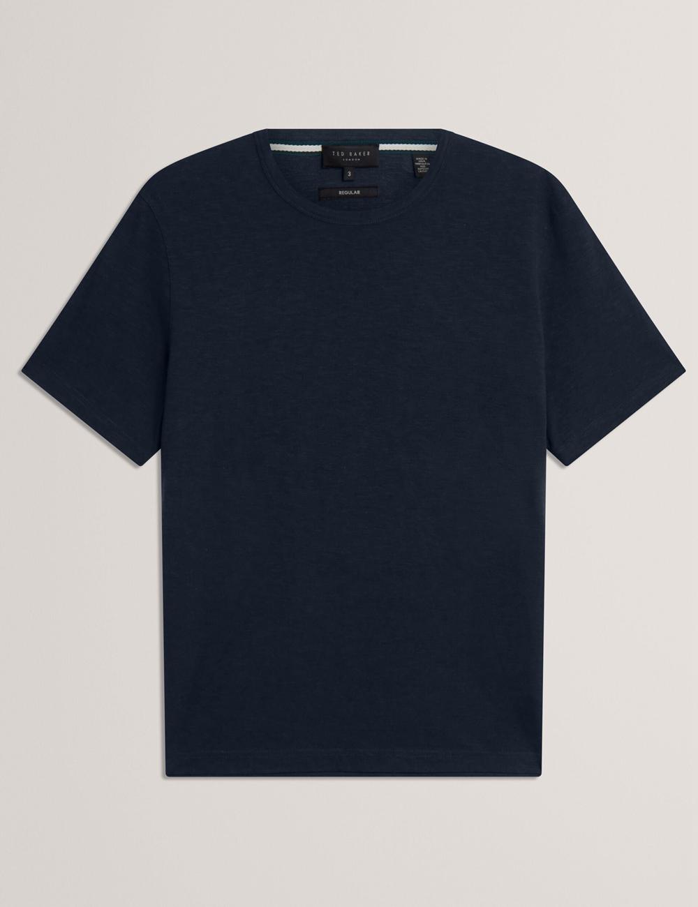 Ted Baker BARTOL - Regular Cotton Linen Crew Neck Tシャツ メンズ ネイビー | Japan  MZHI-63714