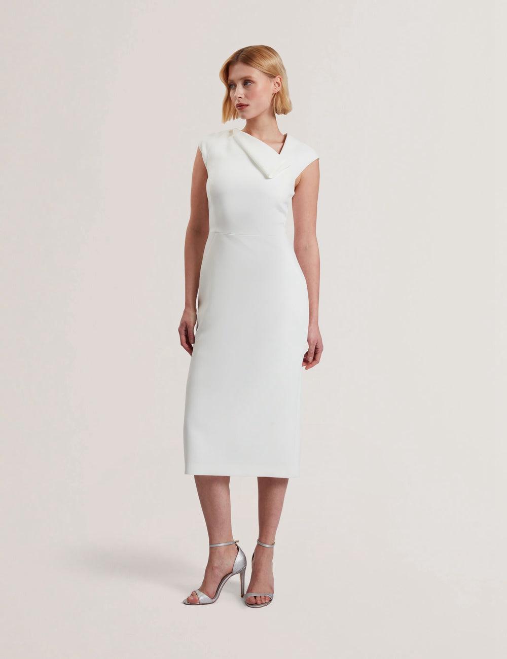 Ted Baker BAYREE - Folded Neckline Pencil ミディドレス レディース 白 | Japan  VSLF-31458
