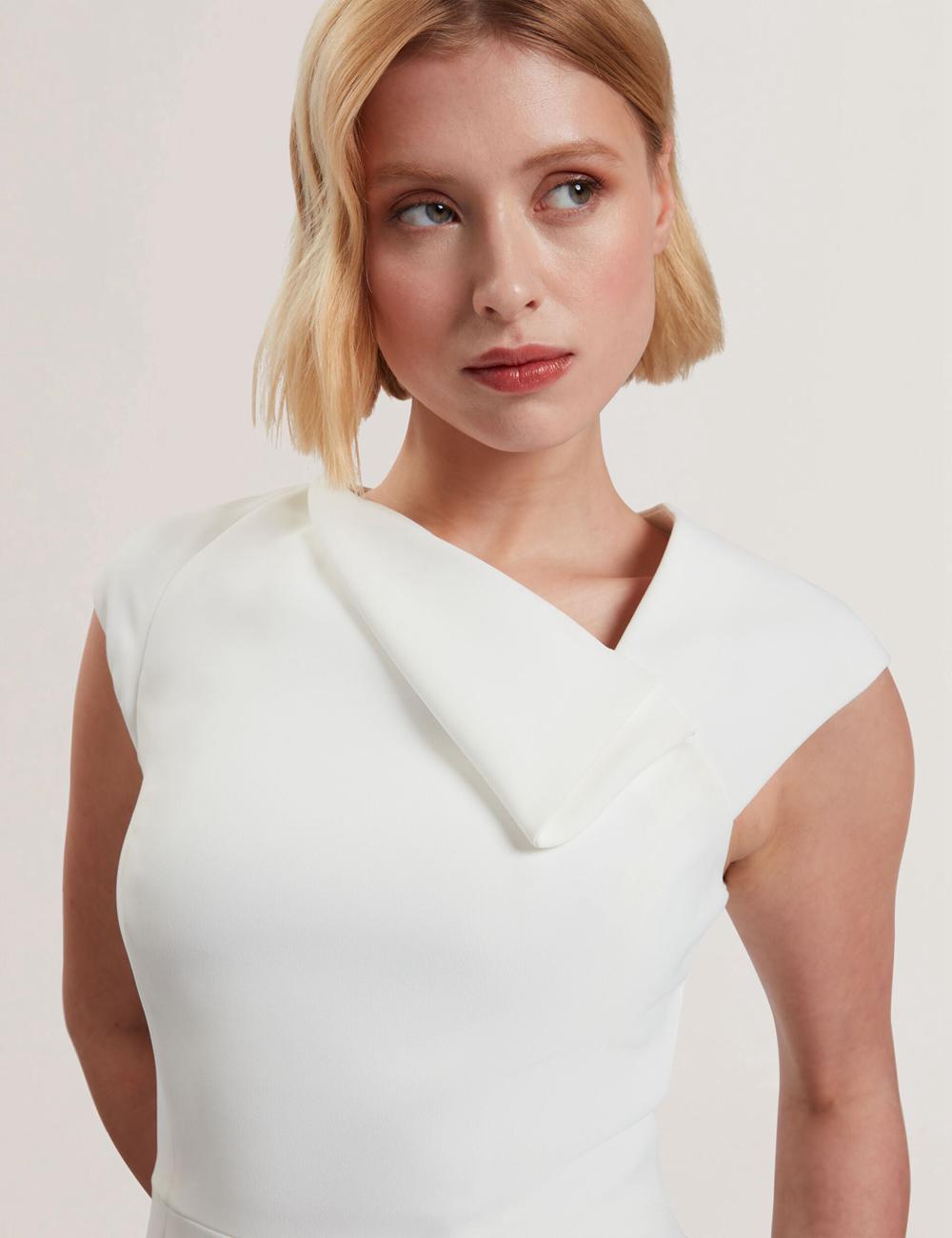 Ted Baker BAYREE - Folded Neckline Pencil ミディドレス レディース 白 | Japan  VSLF-31458