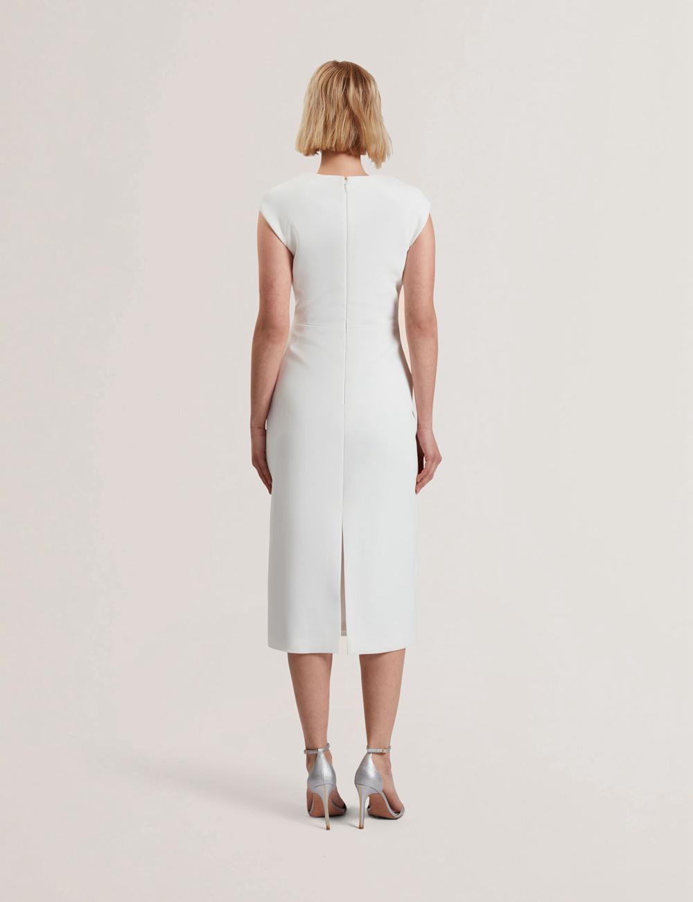 Ted Baker BAYREE - Folded Neckline Pencil ミディドレス レディース 白 | Japan  VSLF-31458