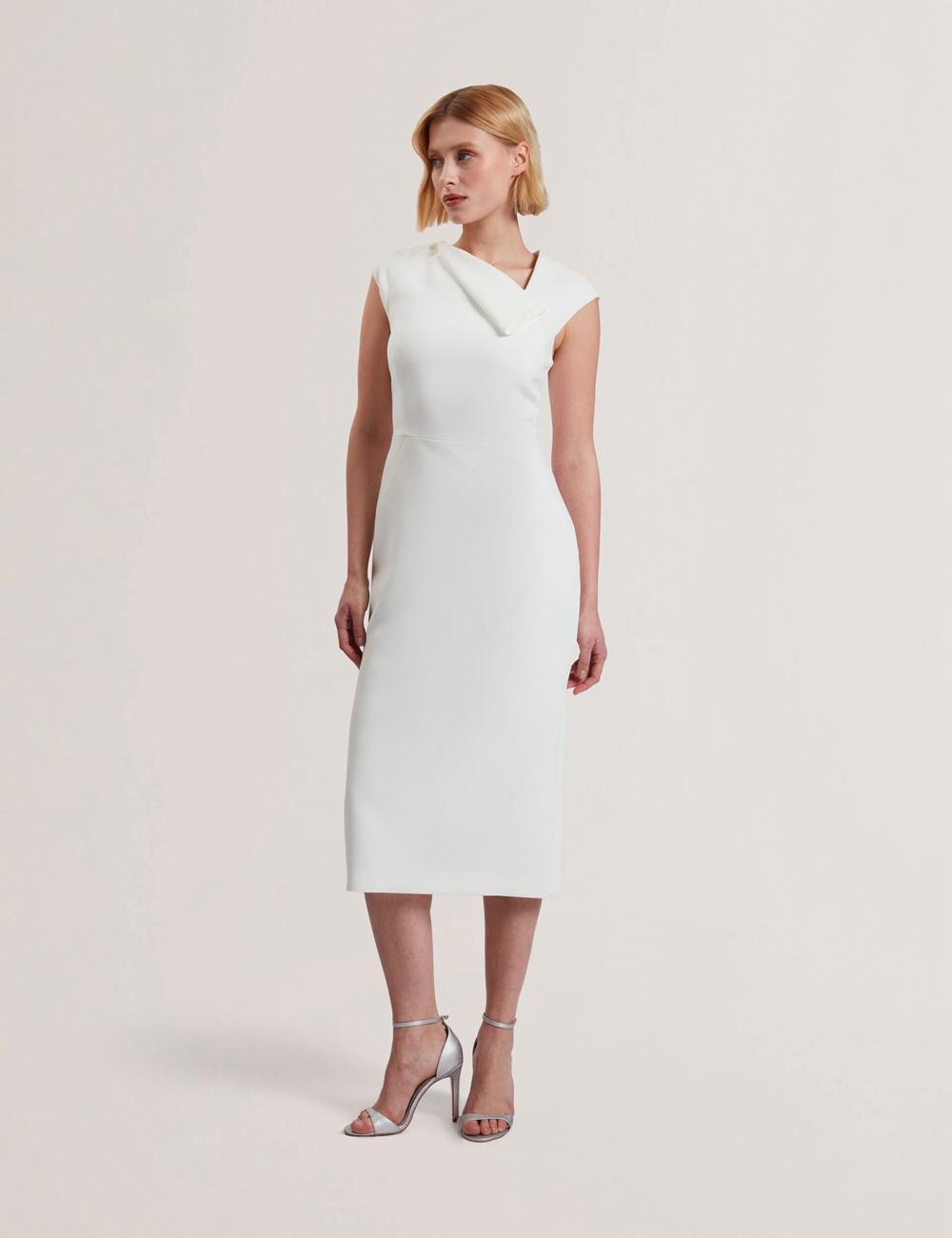 Ted Baker BAYREE - Folded Neckline Pencil ミディドレス レディース 白 | Japan  VSLF-31458