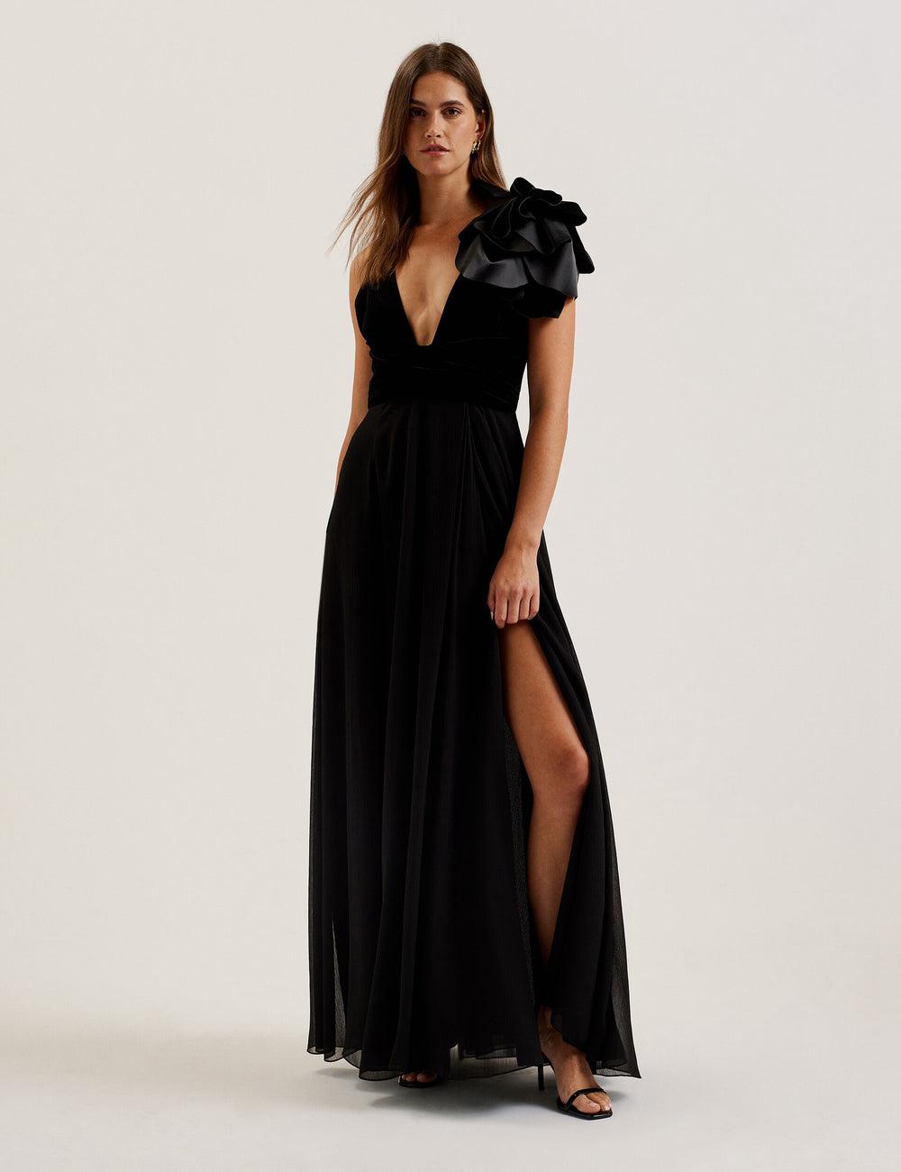 Ted Baker BEIRA - Corsage Plunge Neck Sleeveless マキシドレス レディース 黒 | Japan  JQUR-32946