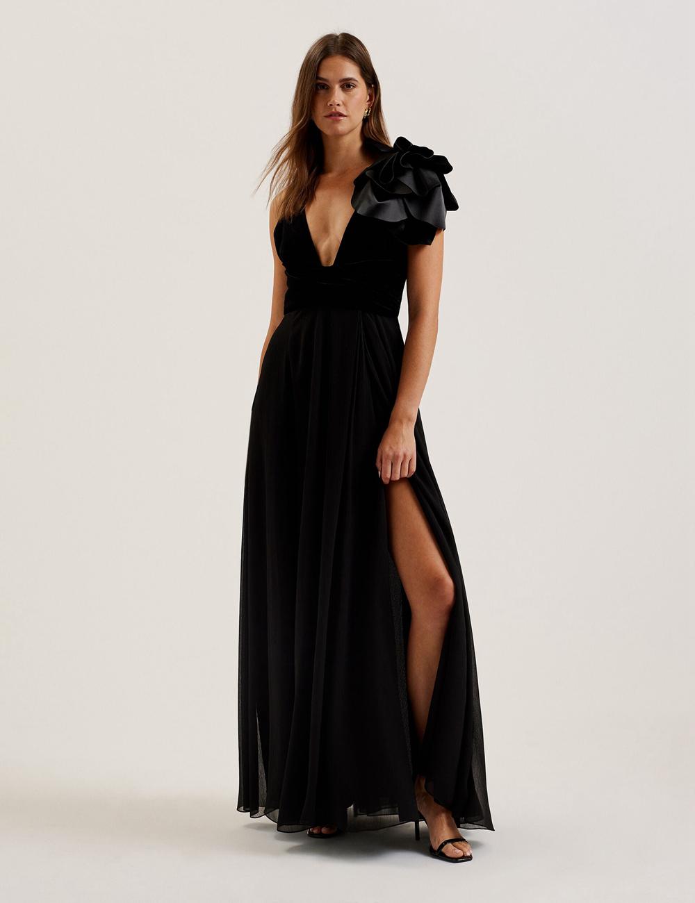 Ted Baker BEIRA - Corsage Plunge Neck Sleeveless マキシドレス レディース 黒 | Japan  JQUR-32946
