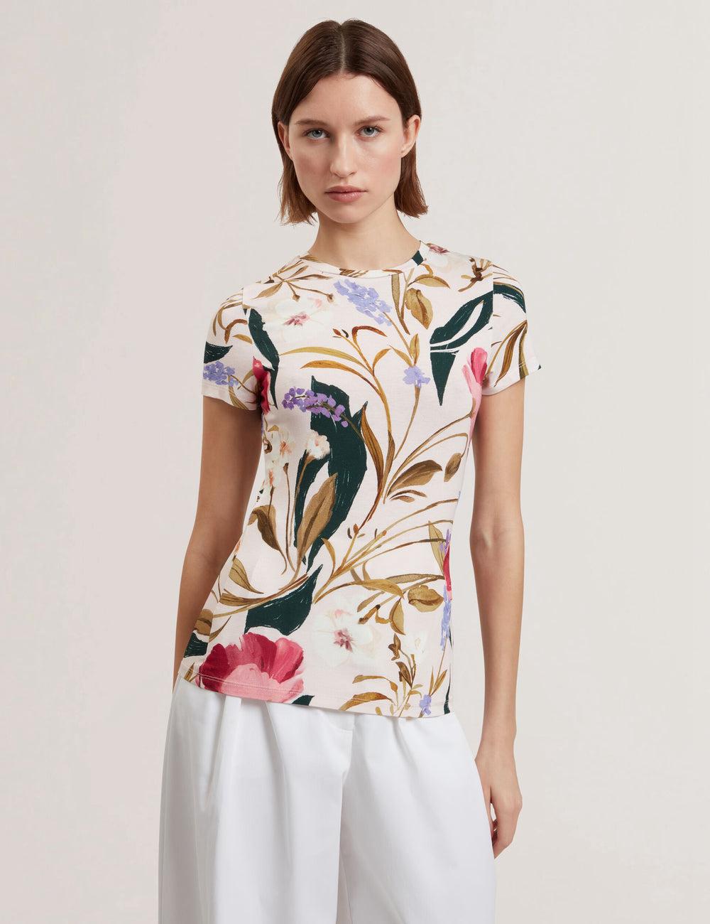 Ted Baker BELLIEA - Painted Floral Print Slim Fit Tシャツ レディース ピンク | Japan  FVYM-60521
