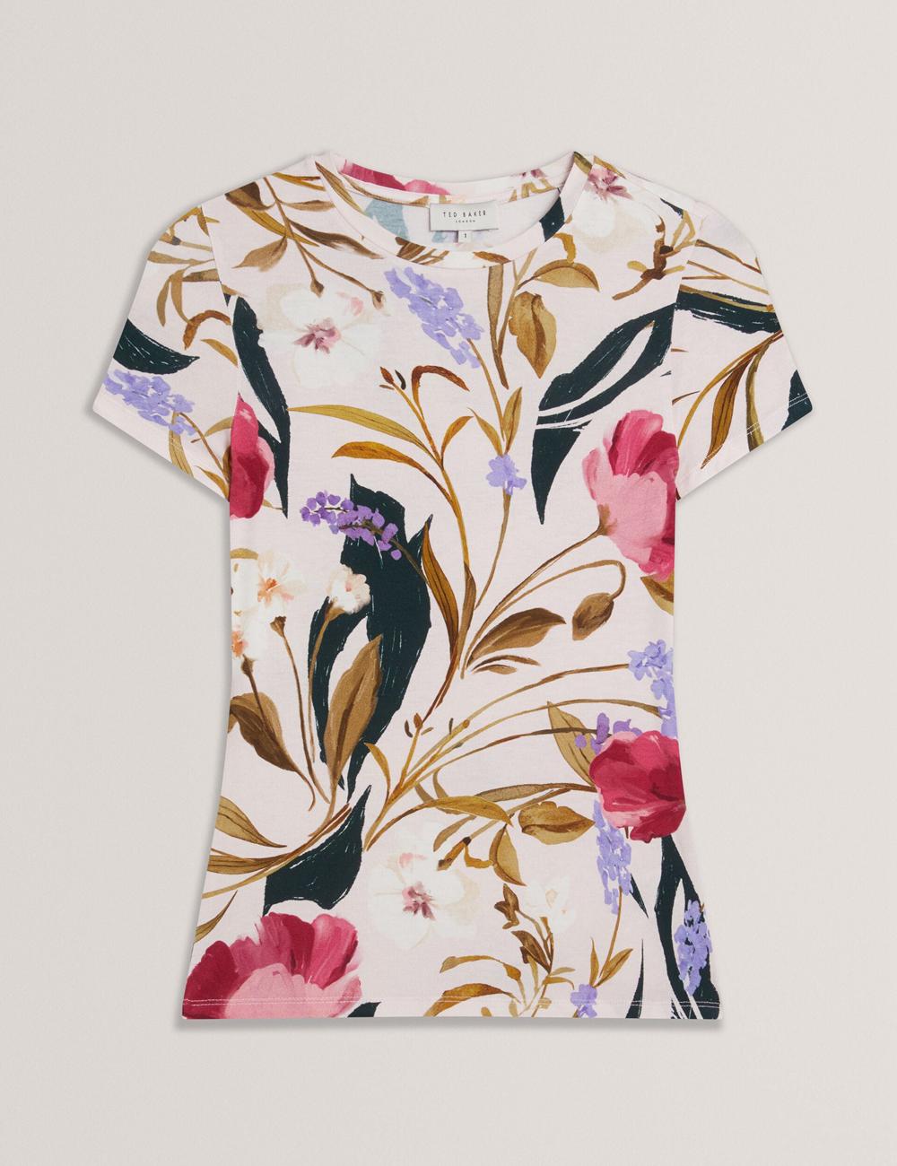 Ted Baker BELLIEA - Painted Floral Print Slim Fit Tシャツ レディース ピンク | Japan  FVYM-60521