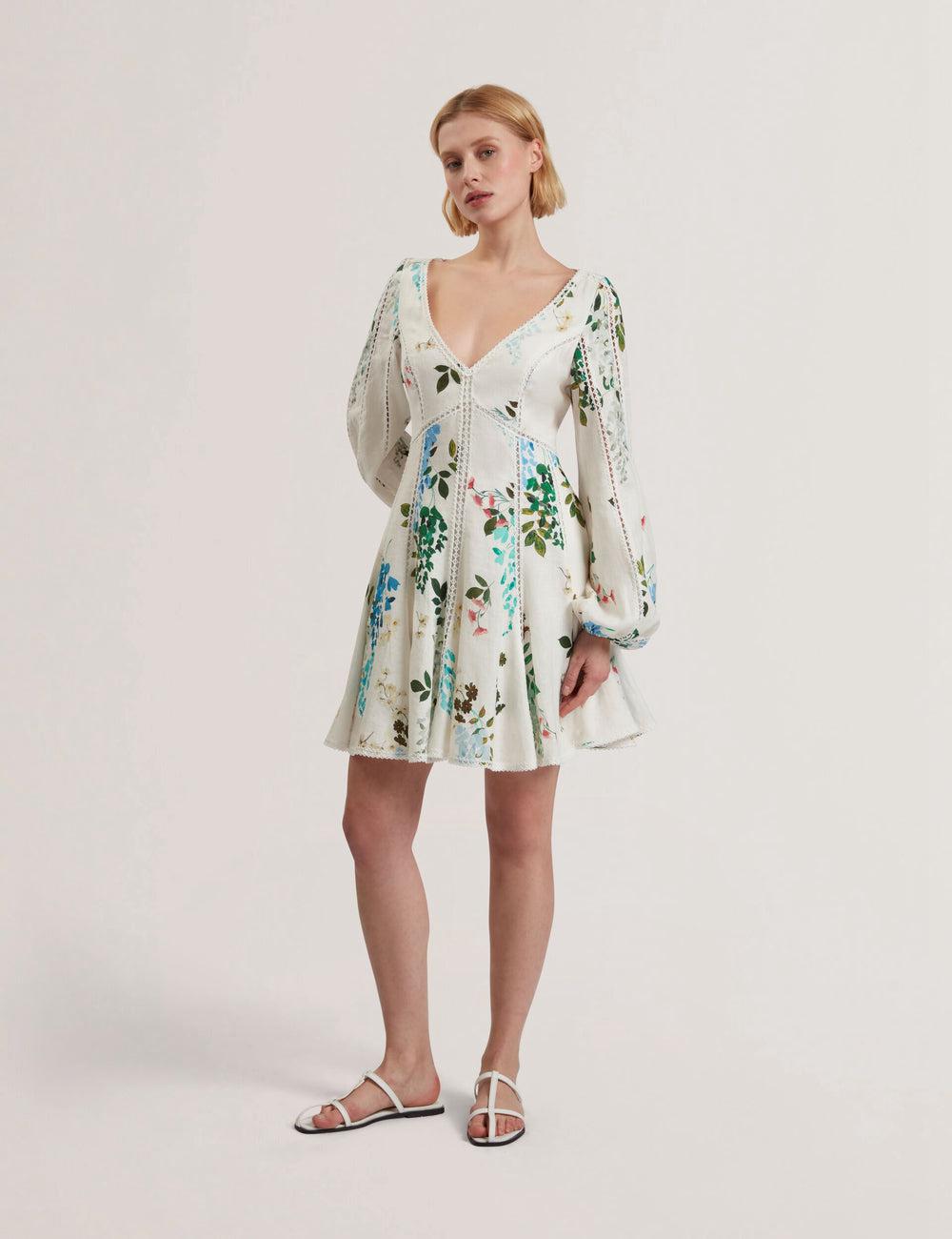 Ted Baker BELVIDA - Floral Crochet Trim Linen ミニドレス レディース 白 | Japan  XAYR-39754
