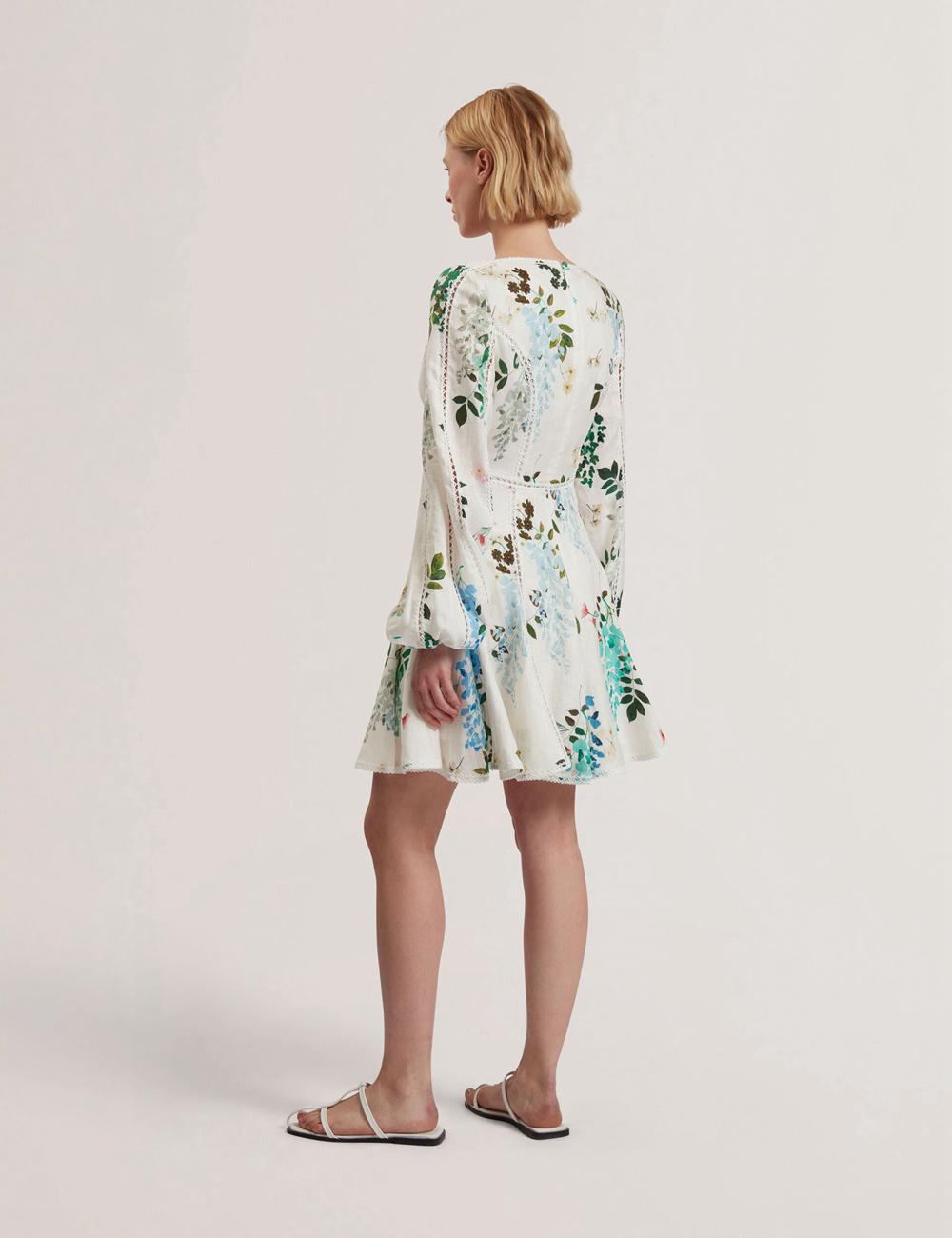 Ted Baker BELVIDA - Floral Crochet Trim Linen ミニドレス レディース 白 | Japan  XAYR-39754