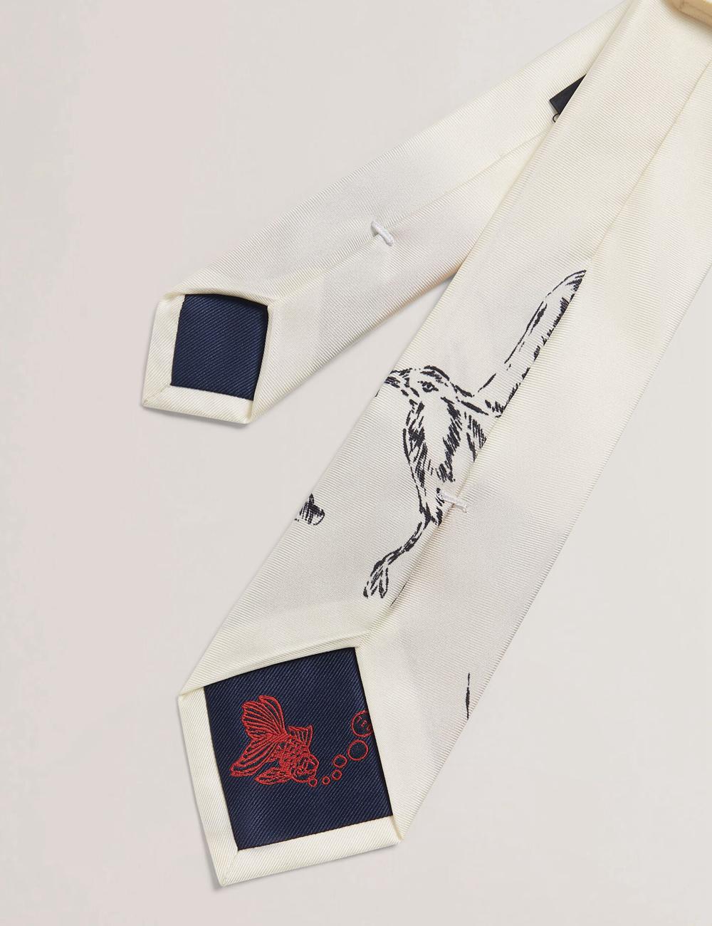 Ted Baker BENHALL - Seagull Graphic Silk ネクタイ メンズ Ecru | Japan  LKGH-14398