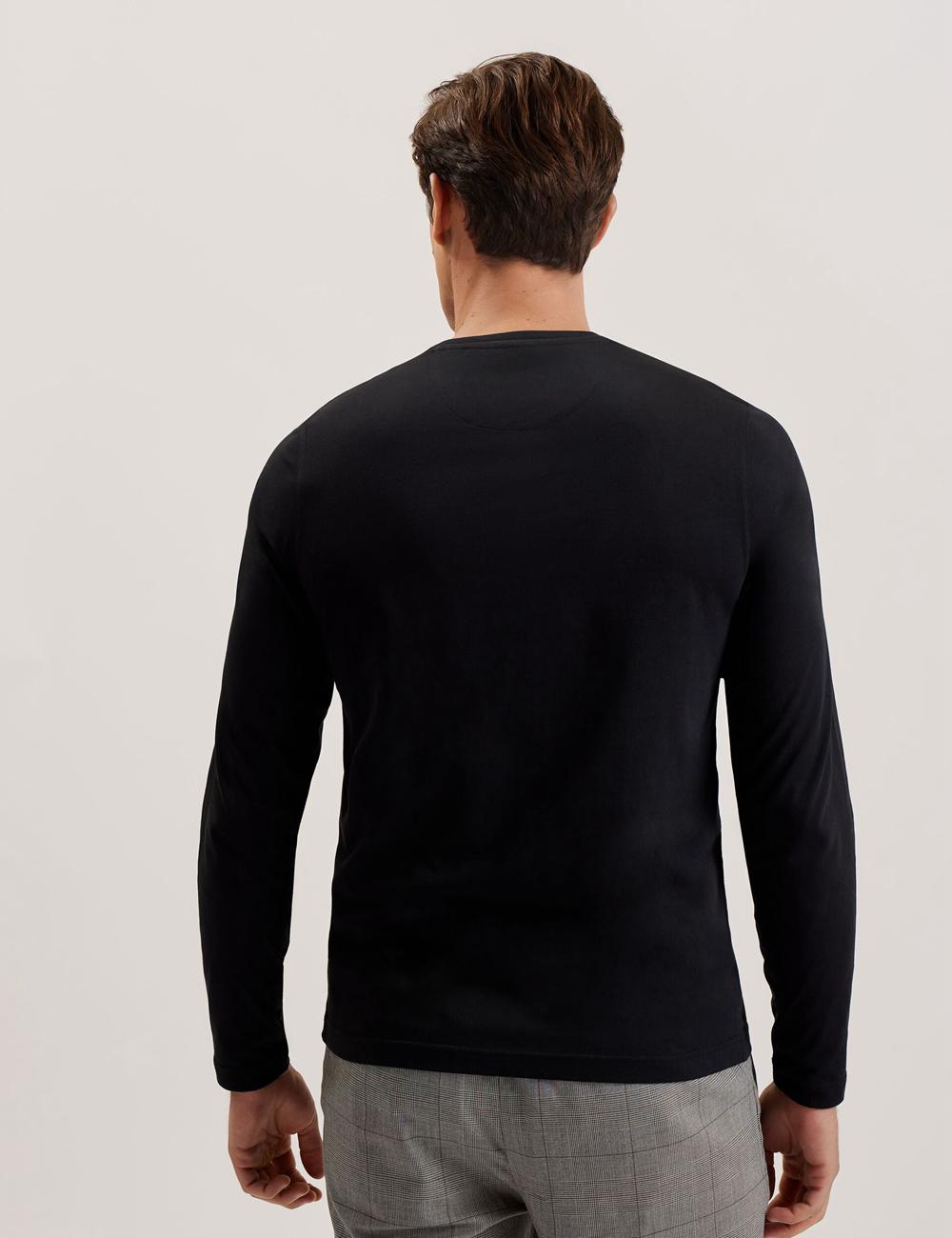Ted Baker BEXLI - Regular Fit Long Sleeve Cotton Tシャツ メンズ 黒 | Japan  YHBA-80579