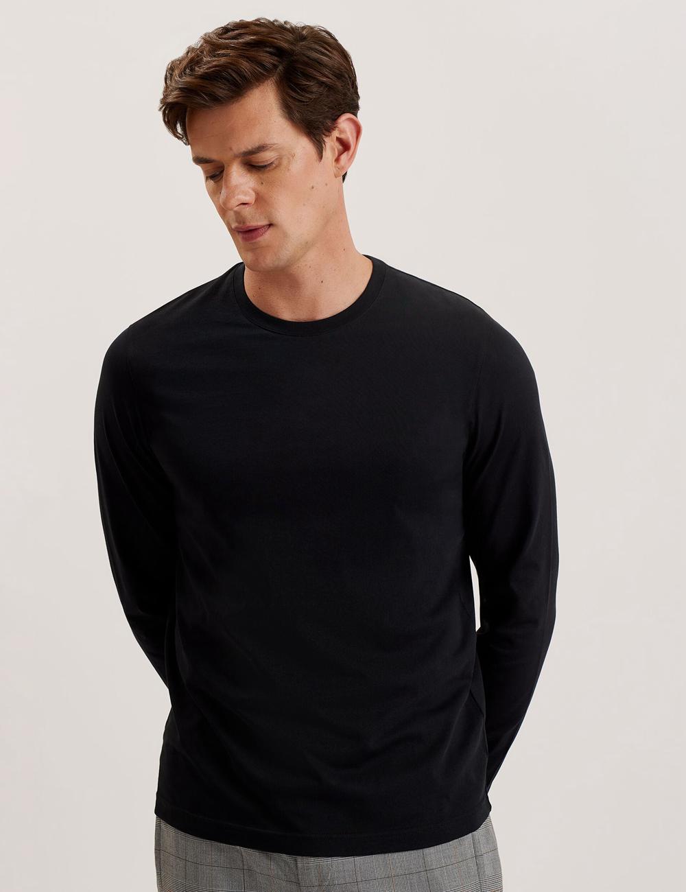 Ted Baker BEXLI - Regular Fit Long Sleeve Cotton Tシャツ メンズ 黒 | Japan  YHBA-80579