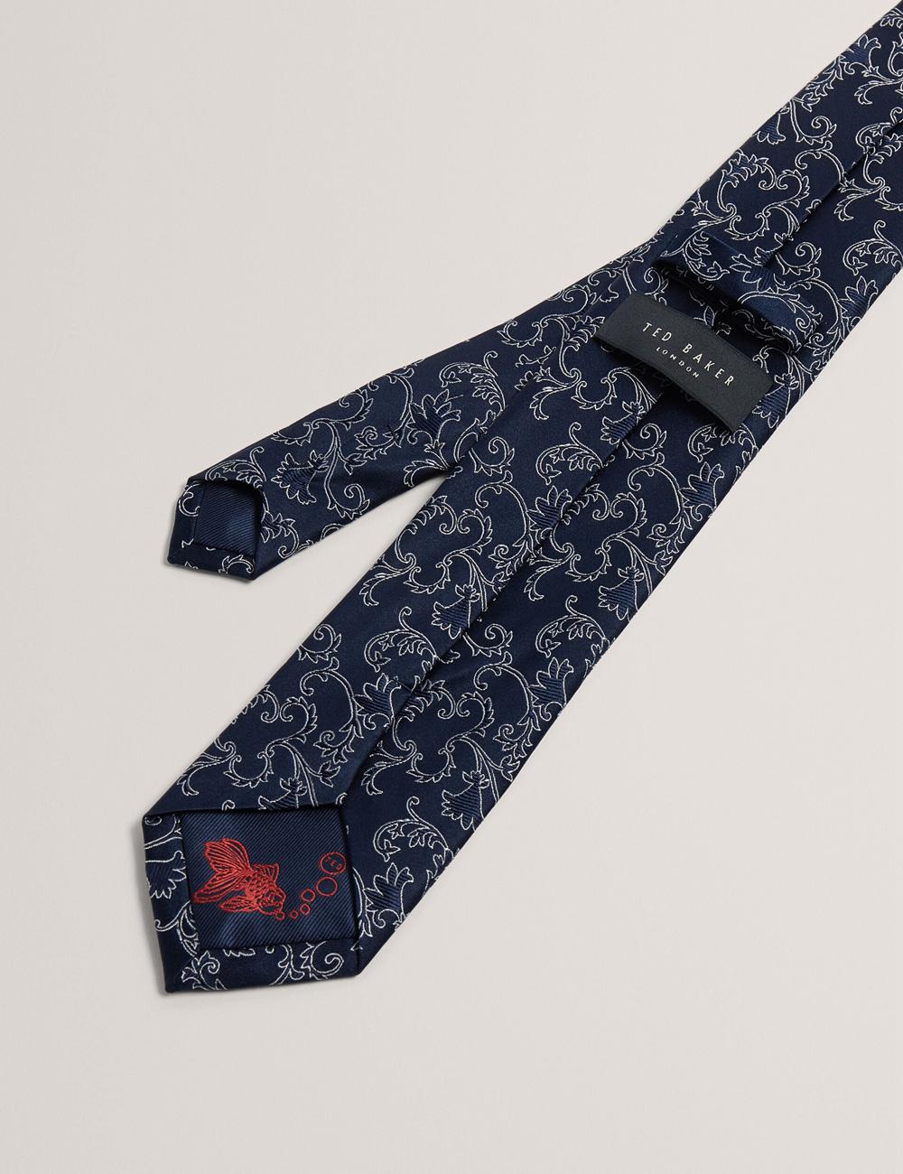 Ted Baker BIONDIS - Baroque Floral Print Silk ネクタイ メンズ ネイビー | Japan  NXZU-49861