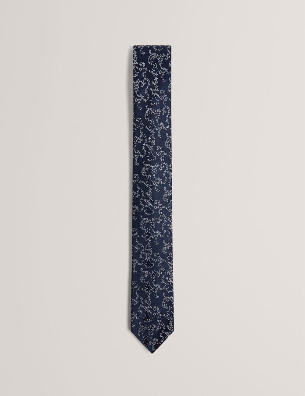 Ted Baker BIONDIS - Baroque Floral Print Silk ネクタイ メンズ ネイビー | Japan  NXZU-49861