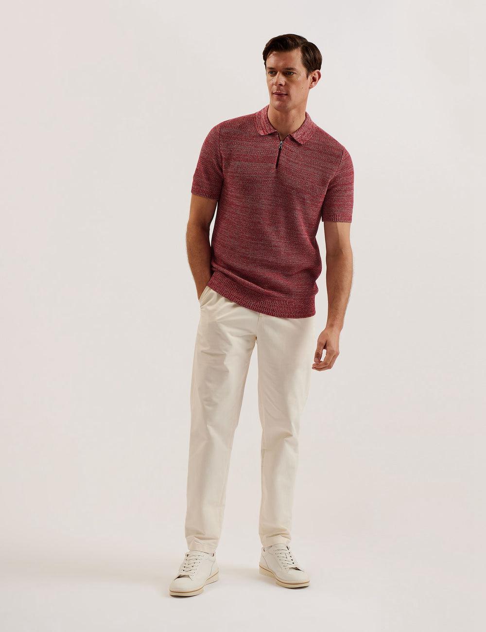 Ted Baker BLOSSAM - Space Dye Zip Neck ポロシャツ メンズ 赤 | Japan  YXHO-50782