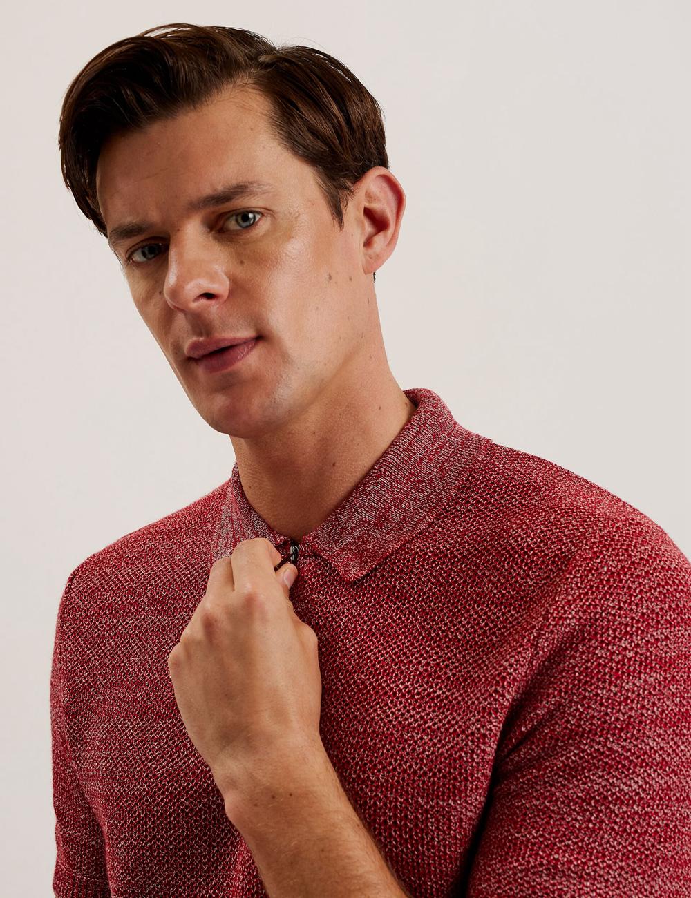 Ted Baker BLOSSAM - Space Dye Zip Neck ポロシャツ メンズ 赤 | Japan  YXHO-50782