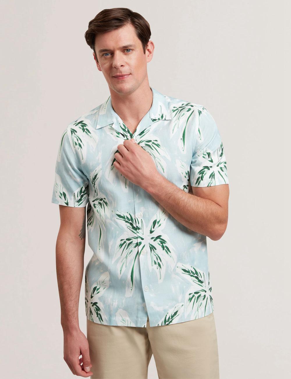 Ted Baker BOCHE - Short Sleeve Regular Tropical Palm Tree シャツ メンズ 緑 | Japan  CGIV-26408