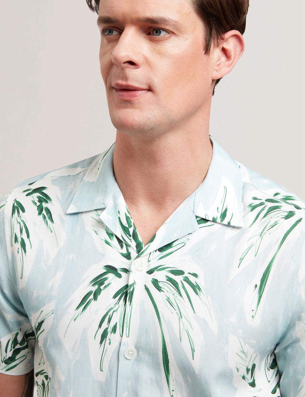 Ted Baker BOCHE - Short Sleeve Regular Tropical Palm Tree シャツ メンズ 緑 | Japan  CGIV-26408