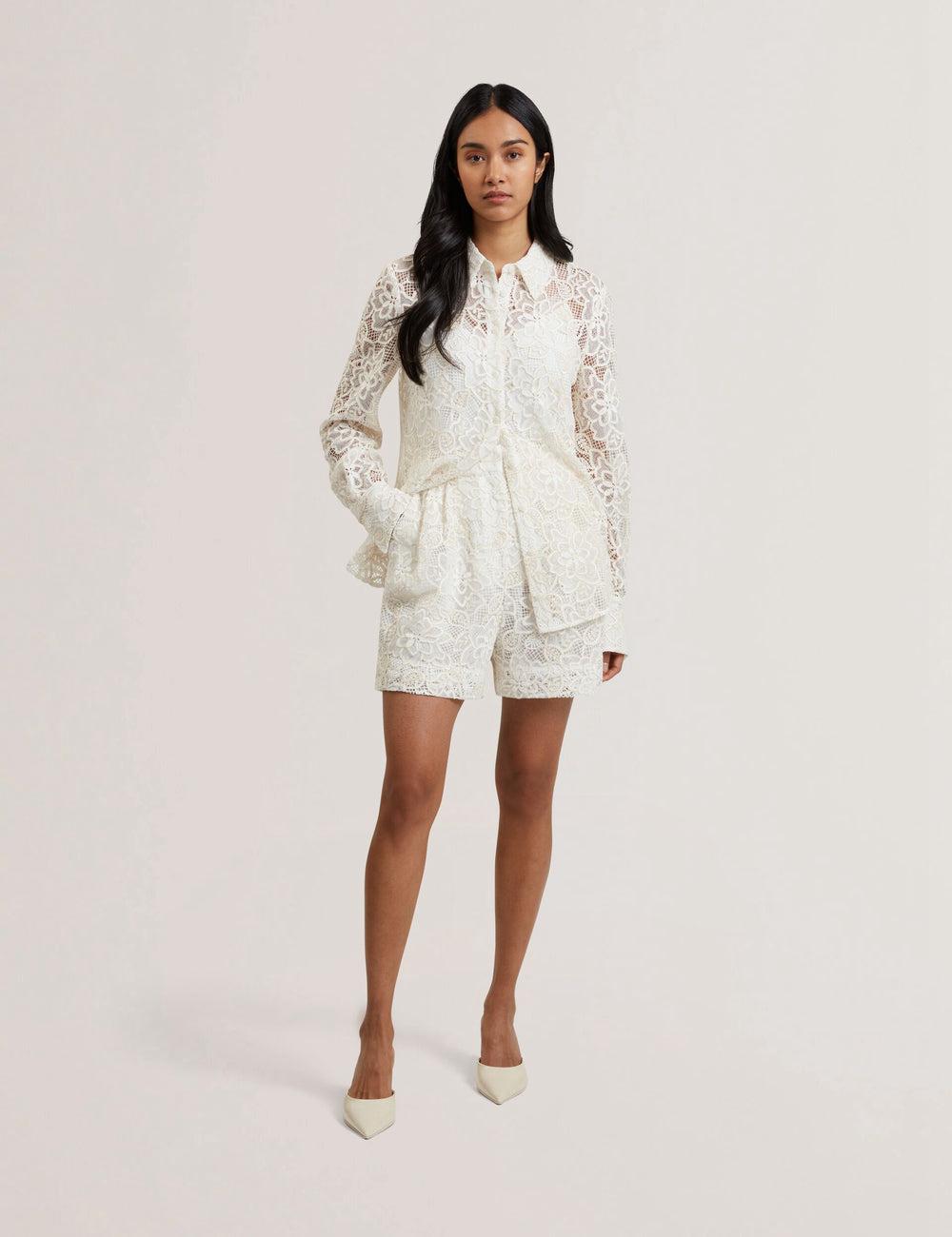 Ted Baker BOWIA - Lace High Waisted Tailored ショートパンツ レディース Ivory | Japan  VIKD-53107