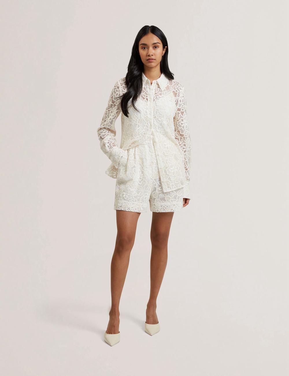 Ted Baker BOWIA - Lace High Waisted Tailored ショートパンツ レディース Ivory | Japan  VIKD-53107