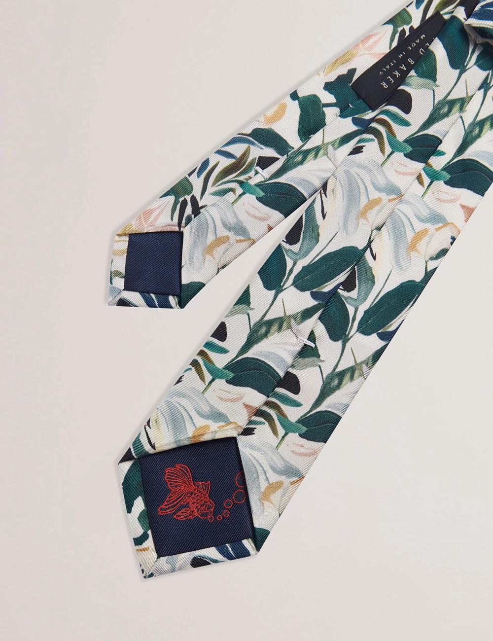 Ted Baker BOYTONN - Painted Floral Print Silk ネクタイ メンズ Ecru | Japan  FZCU-15867