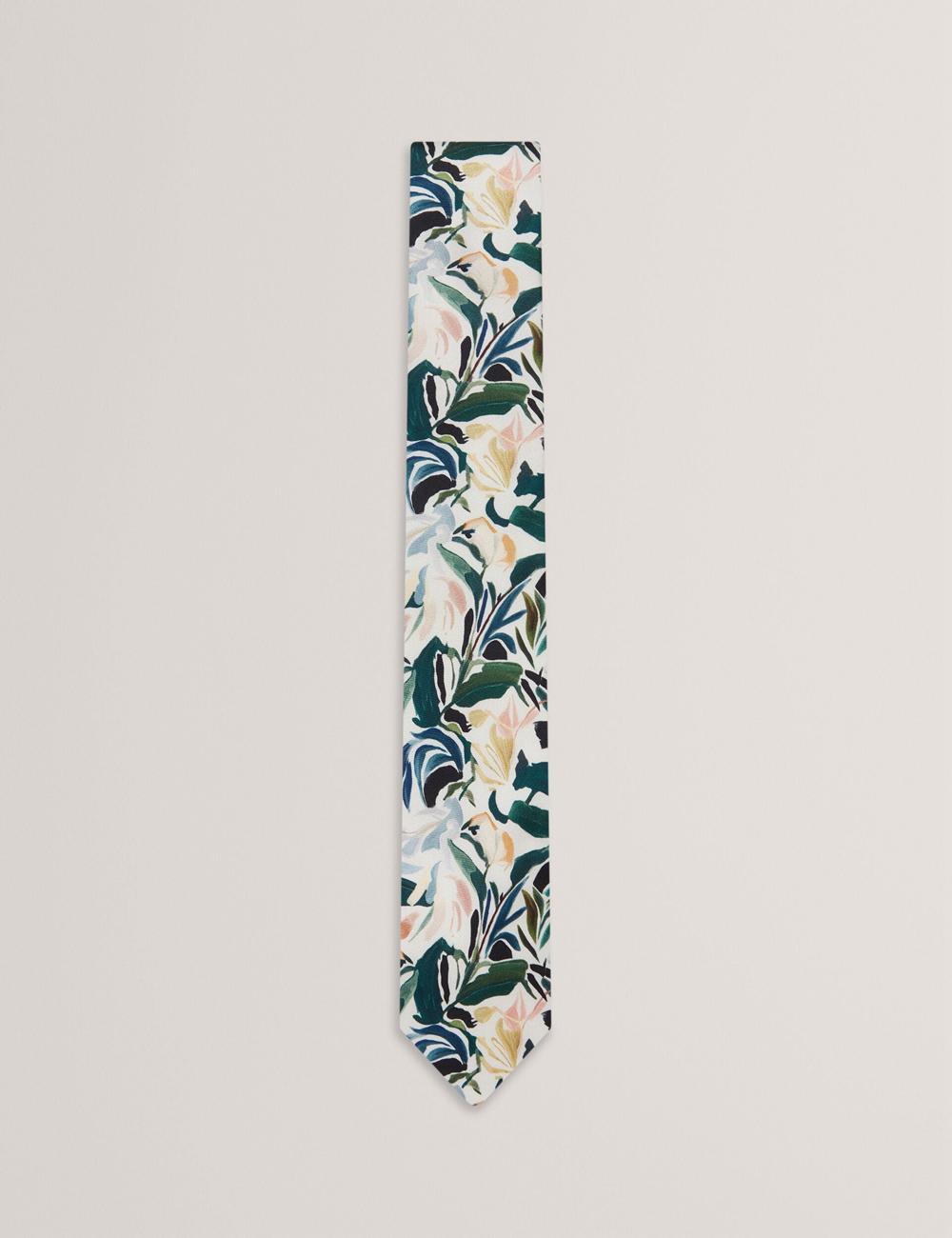 Ted Baker BOYTONN - Painted Floral Print Silk ネクタイ メンズ Ecru | Japan  FZCU-15867