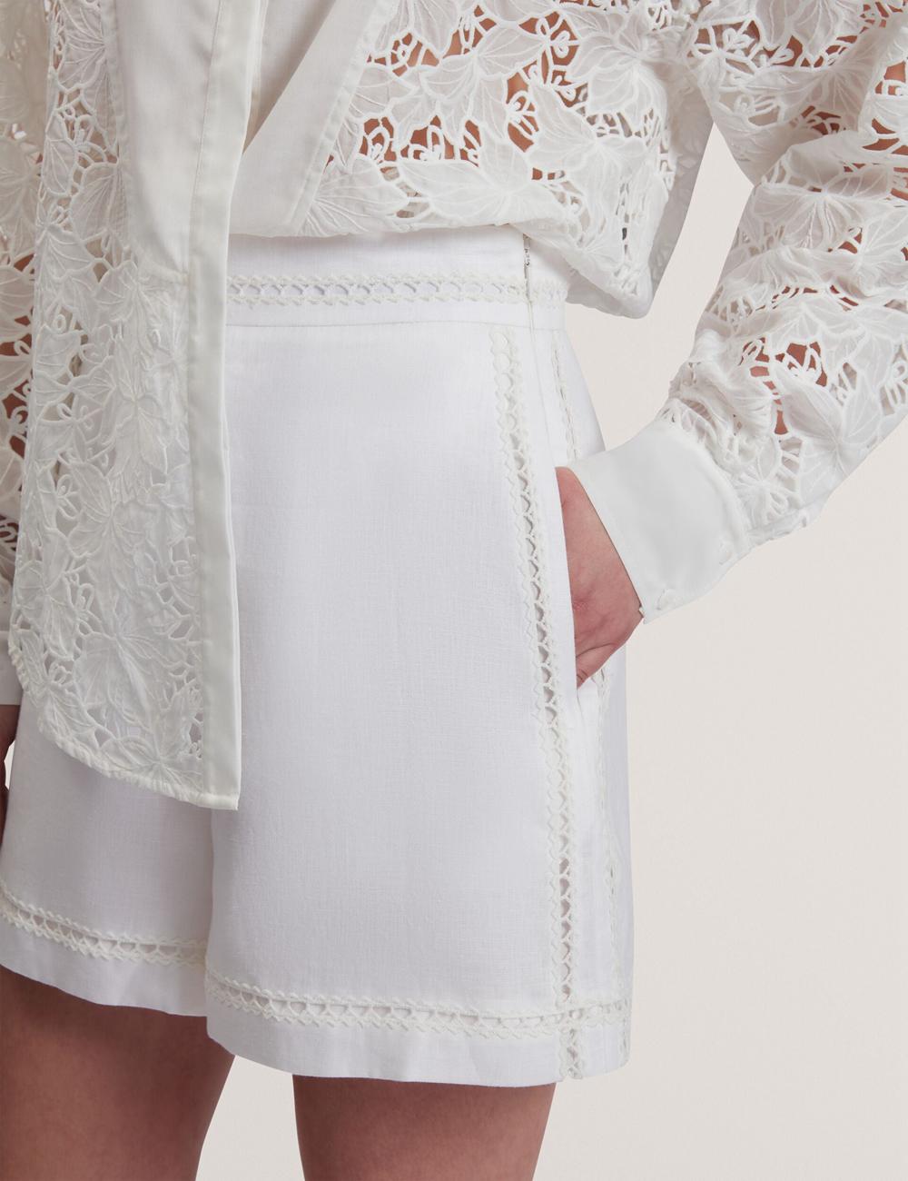 Ted Baker BUCCIA - Crochet Trim High Waisted Linen ショートパンツ レディース 白 | Japan  IVBT-41305