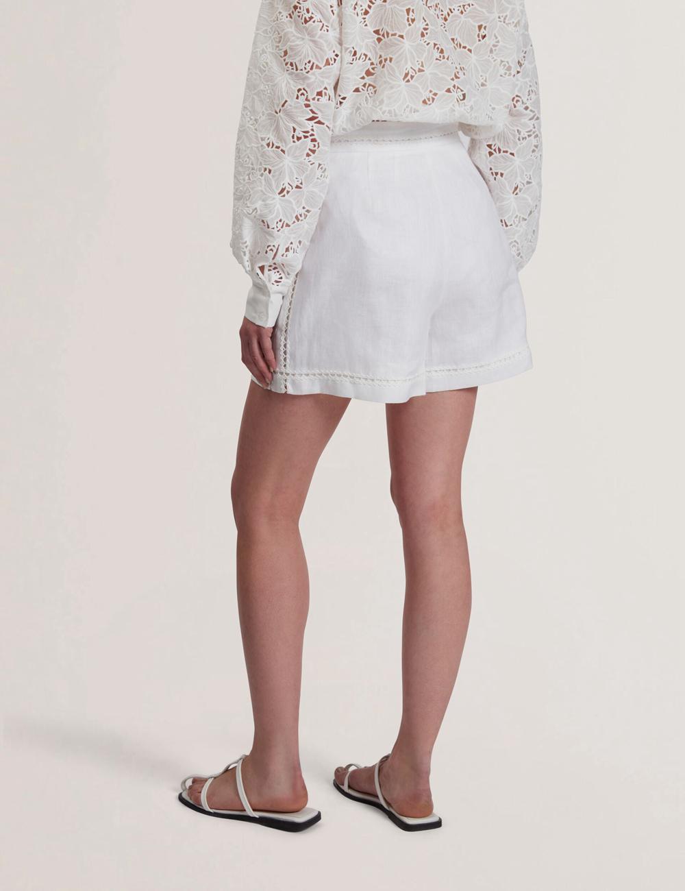 Ted Baker BUCCIA - Crochet Trim High Waisted Linen ショートパンツ レディース 白 | Japan  IVBT-41305