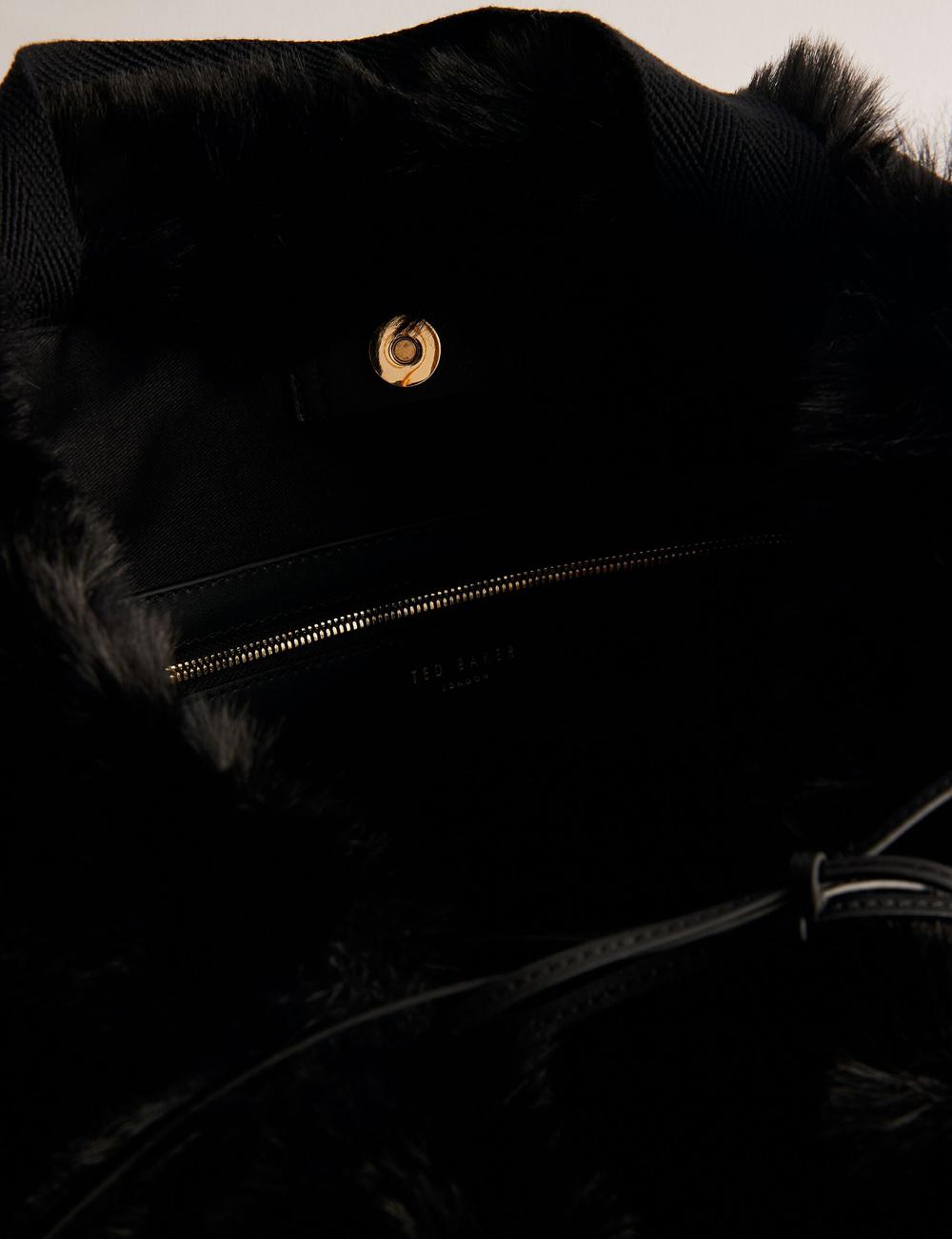 Ted Baker CADENCE - Faux Fur Webbing Strap Shopper ショッピングバッグ レディース 黒 | Japan  CJNH-16045