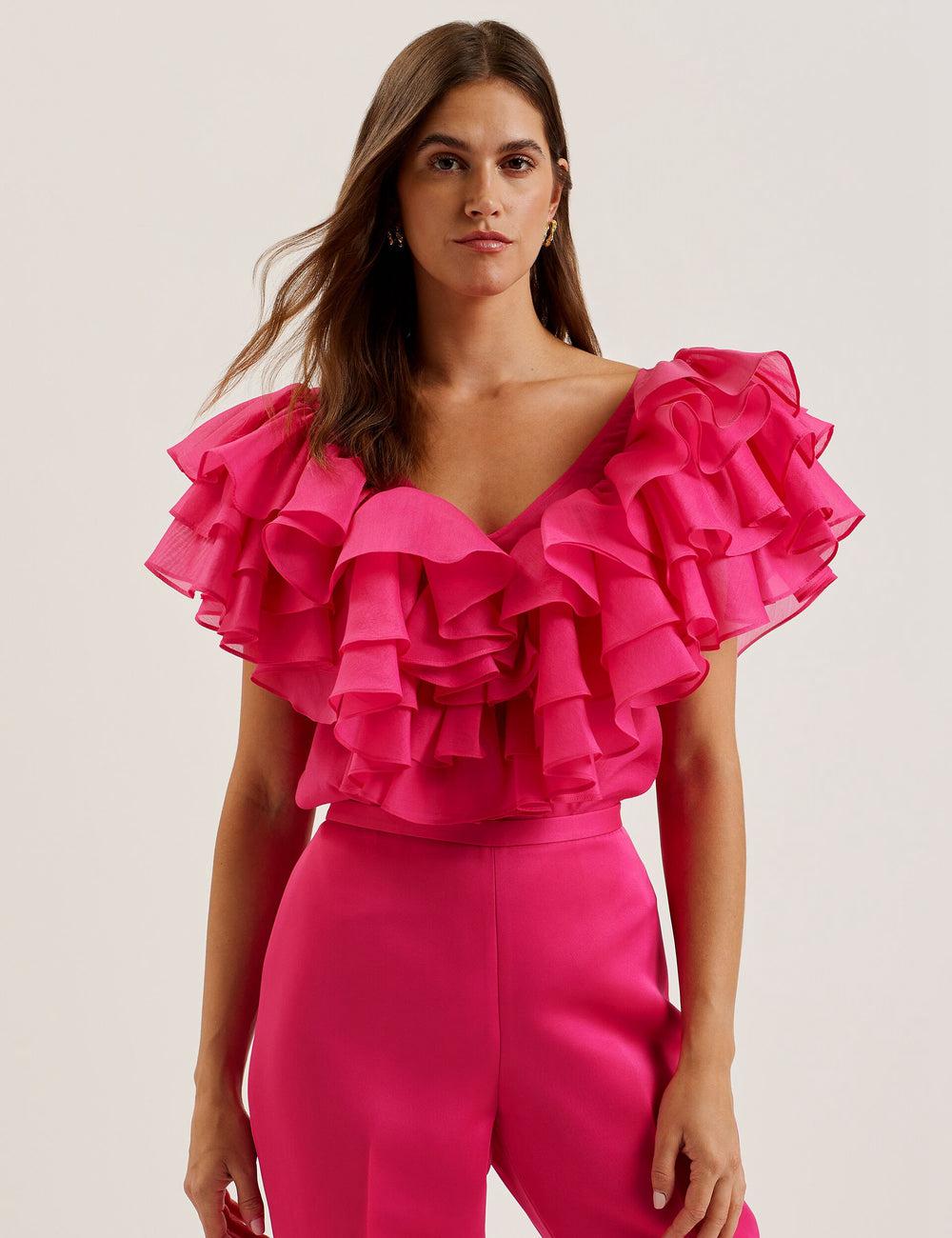 Ted Baker CALONDA - Oversized Frill Trim V-Neck Top ブラウス レディース パープル | Japan  BUNV-48026