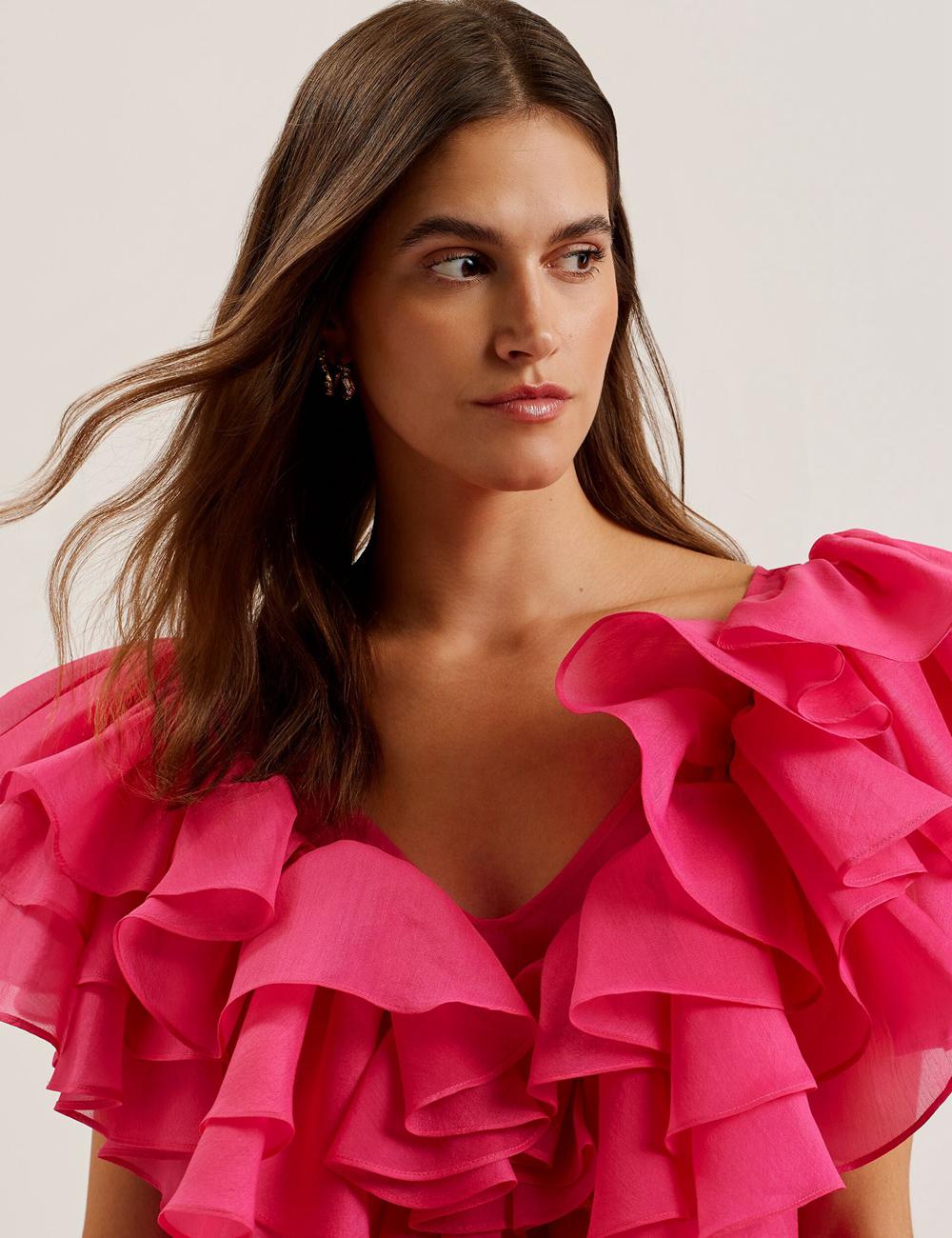 Ted Baker CALONDA - Oversized Frill Trim V-Neck Top ブラウス レディース パープル | Japan  BUNV-48026