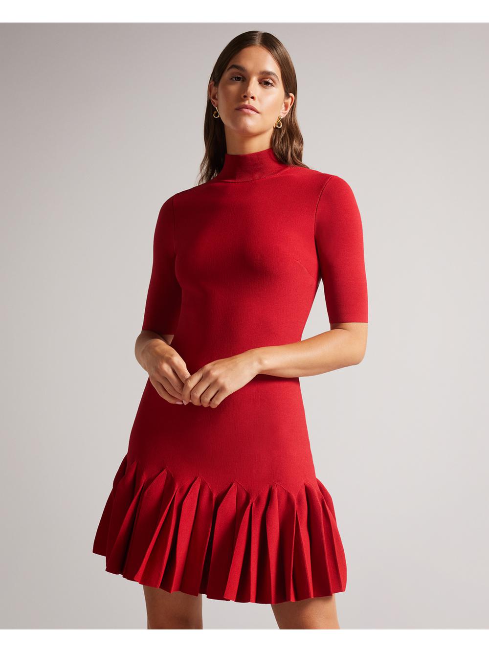 Ted Baker CANDDY - Pleated Hem Bodycon Knit ミニドレス レディース 赤 | Japan  QRDY-02345