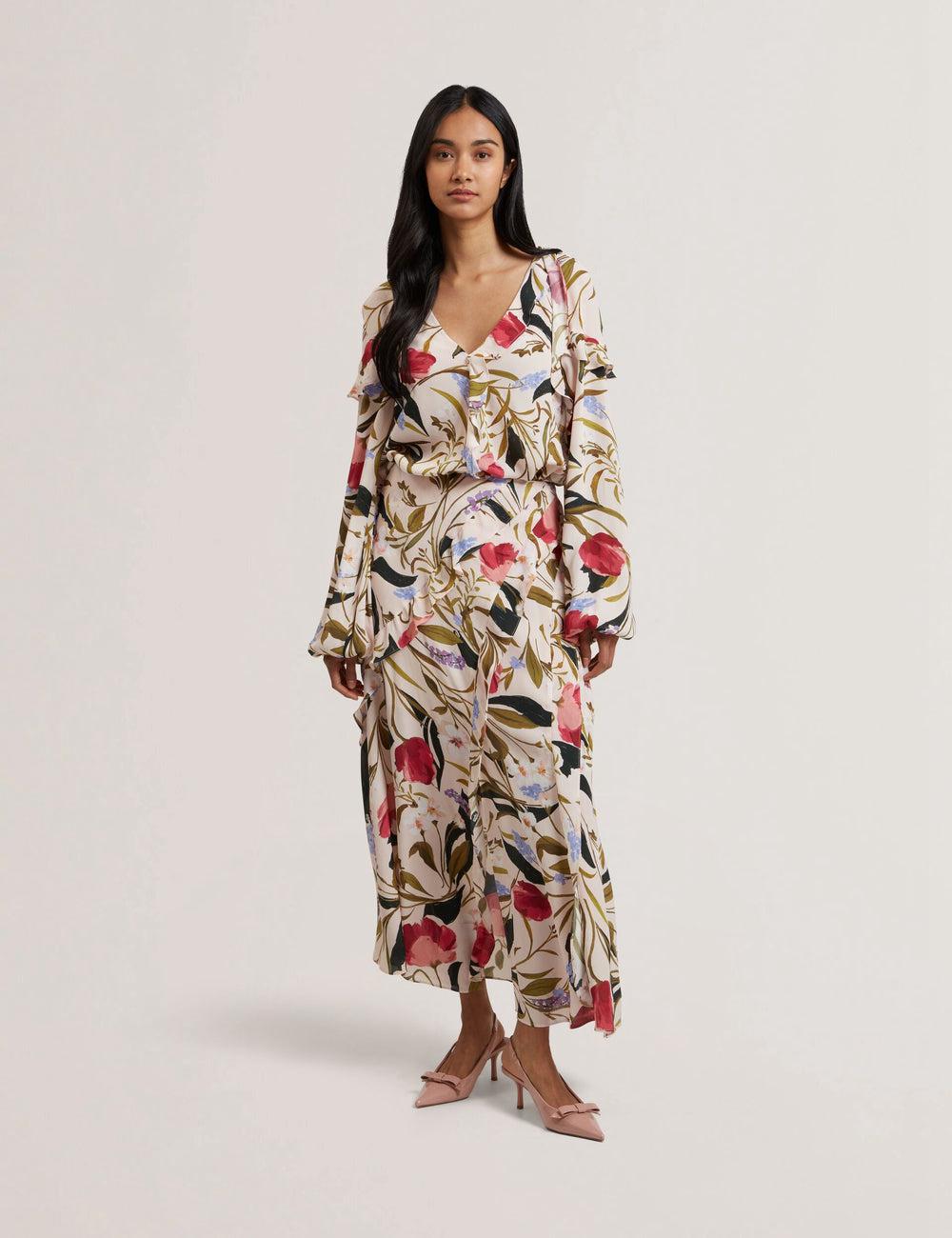 Ted Baker CANDICI - Floral Print Frill Trim With Split スカート レディース ピンク | Japan  MPKS-94381