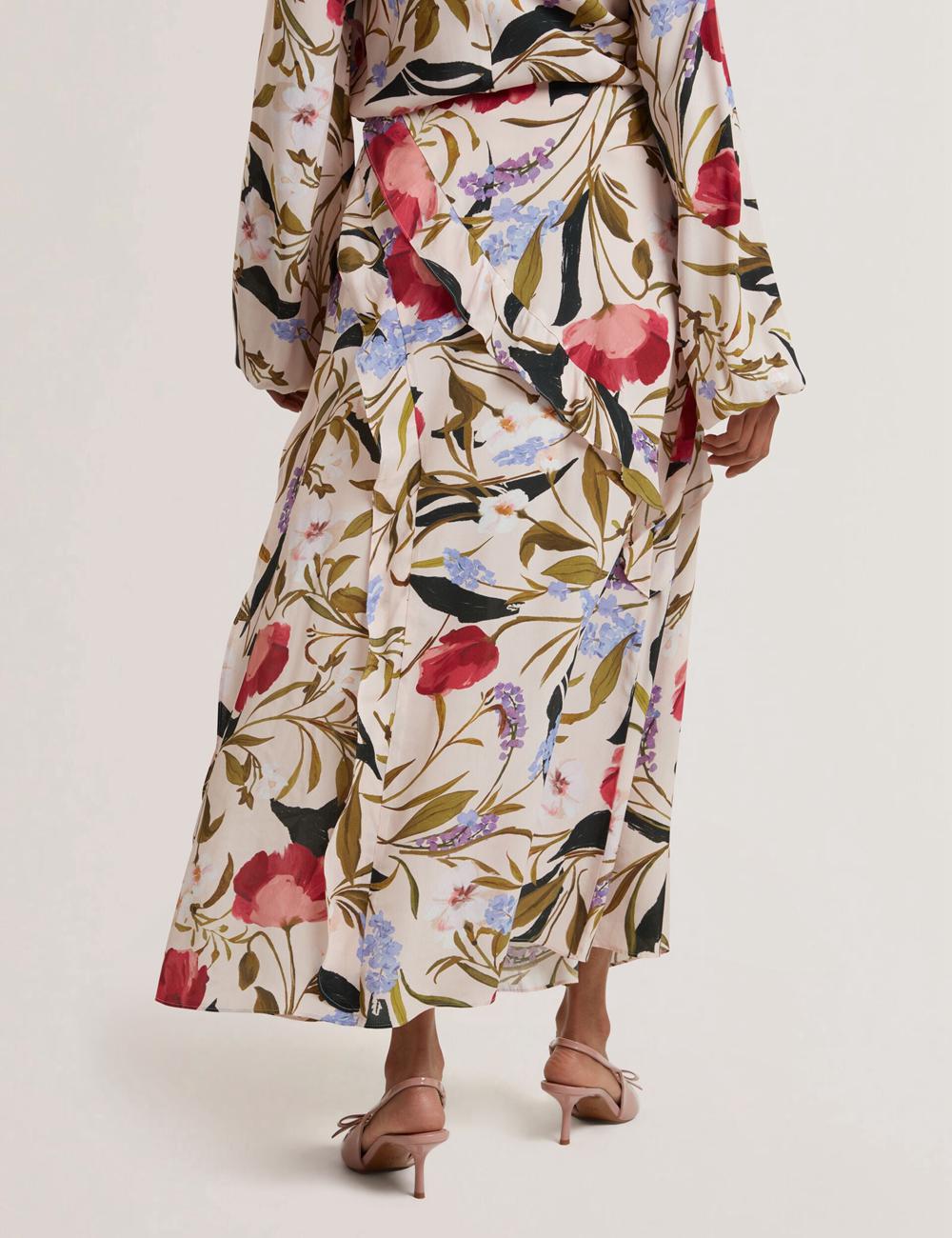Ted Baker CANDICI - Floral Print Frill Trim With Split スカート レディース ピンク | Japan  MPKS-94381