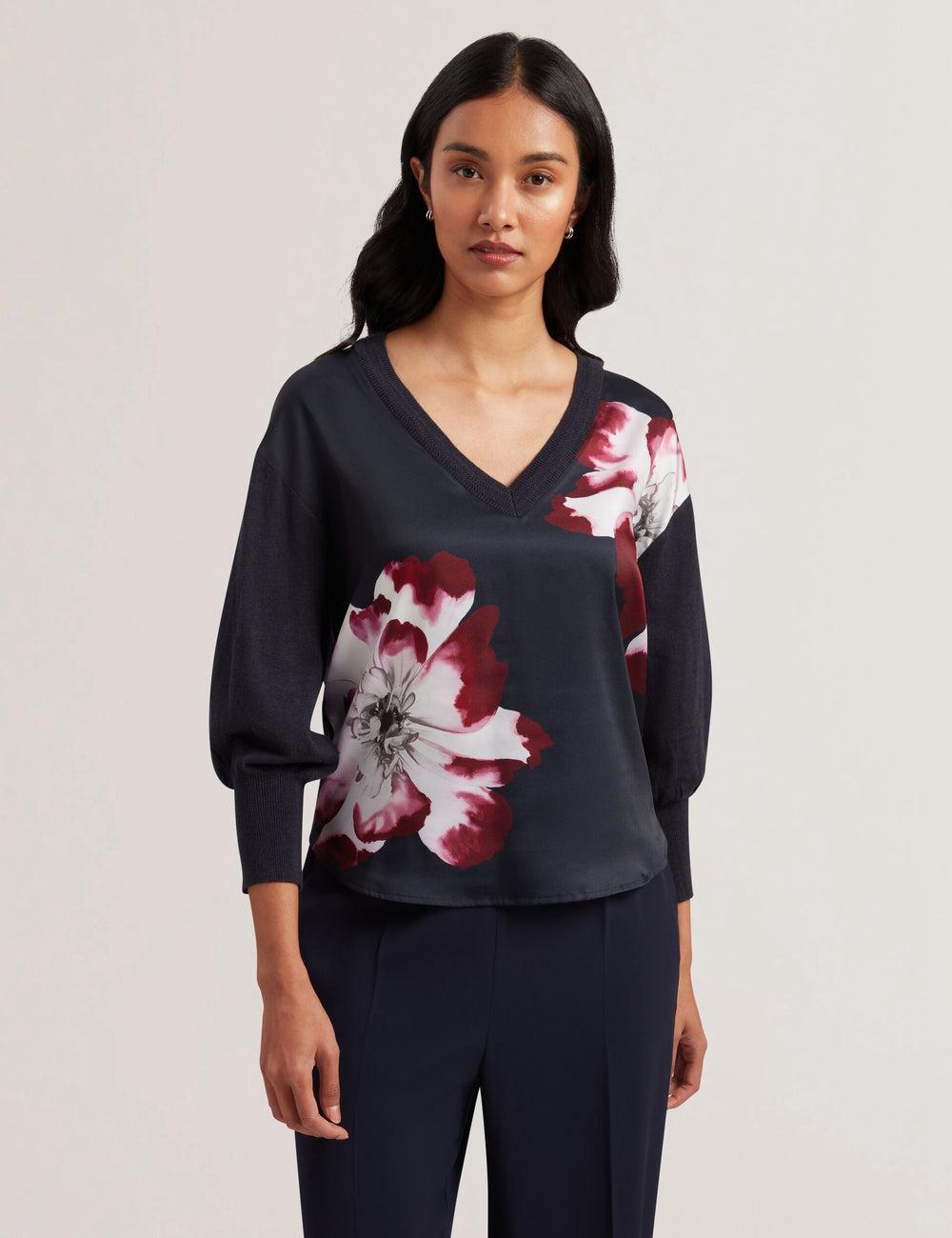 Ted Baker CASEYJ - Printed Woven Front V-Neck ジャンパー レディース ネイビー | Japan  IJYT-46023