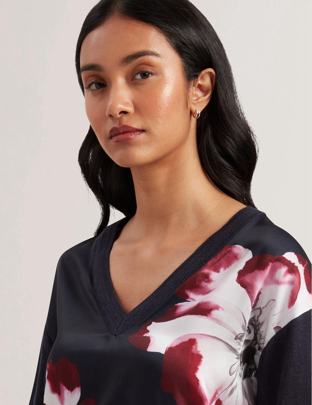 Ted Baker CASEYJ - Printed Woven Front V-Neck ジャンパー レディース ネイビー | Japan  IJYT-46023