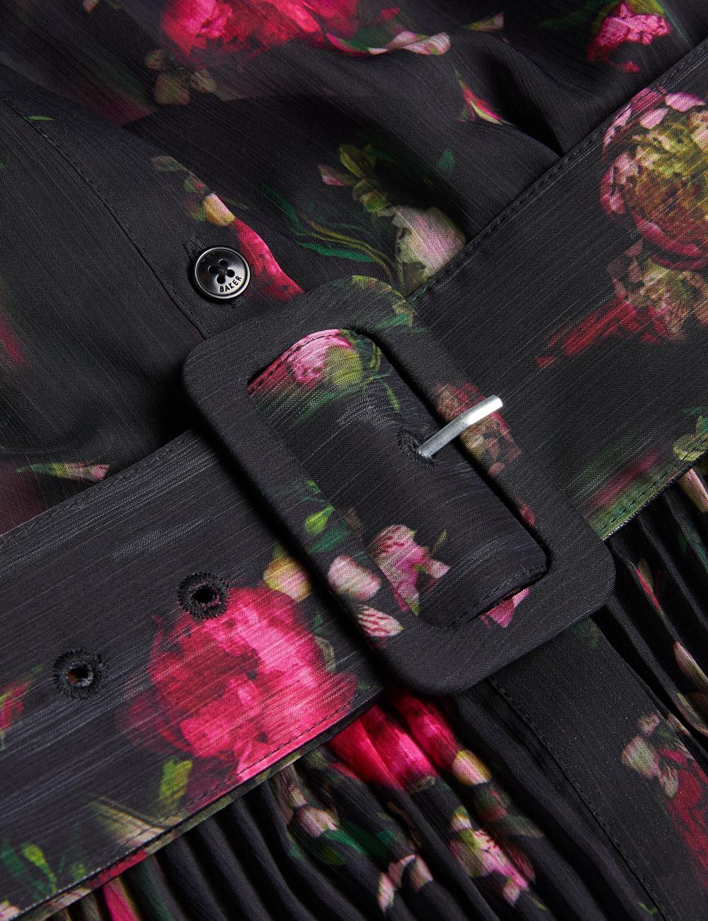 Ted Baker CEIBA - Floral Print Pleated Maxi Shirt マキシドレス レディース 黒 | Japan  KZXS-08615