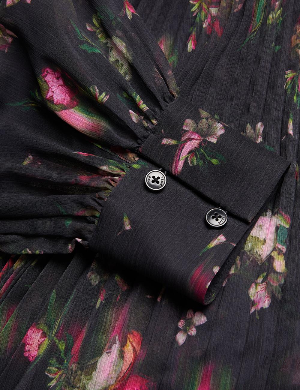 Ted Baker CEIBA - Floral Print Pleated Maxi Shirt マキシドレス レディース 黒 | Japan  KZXS-08615