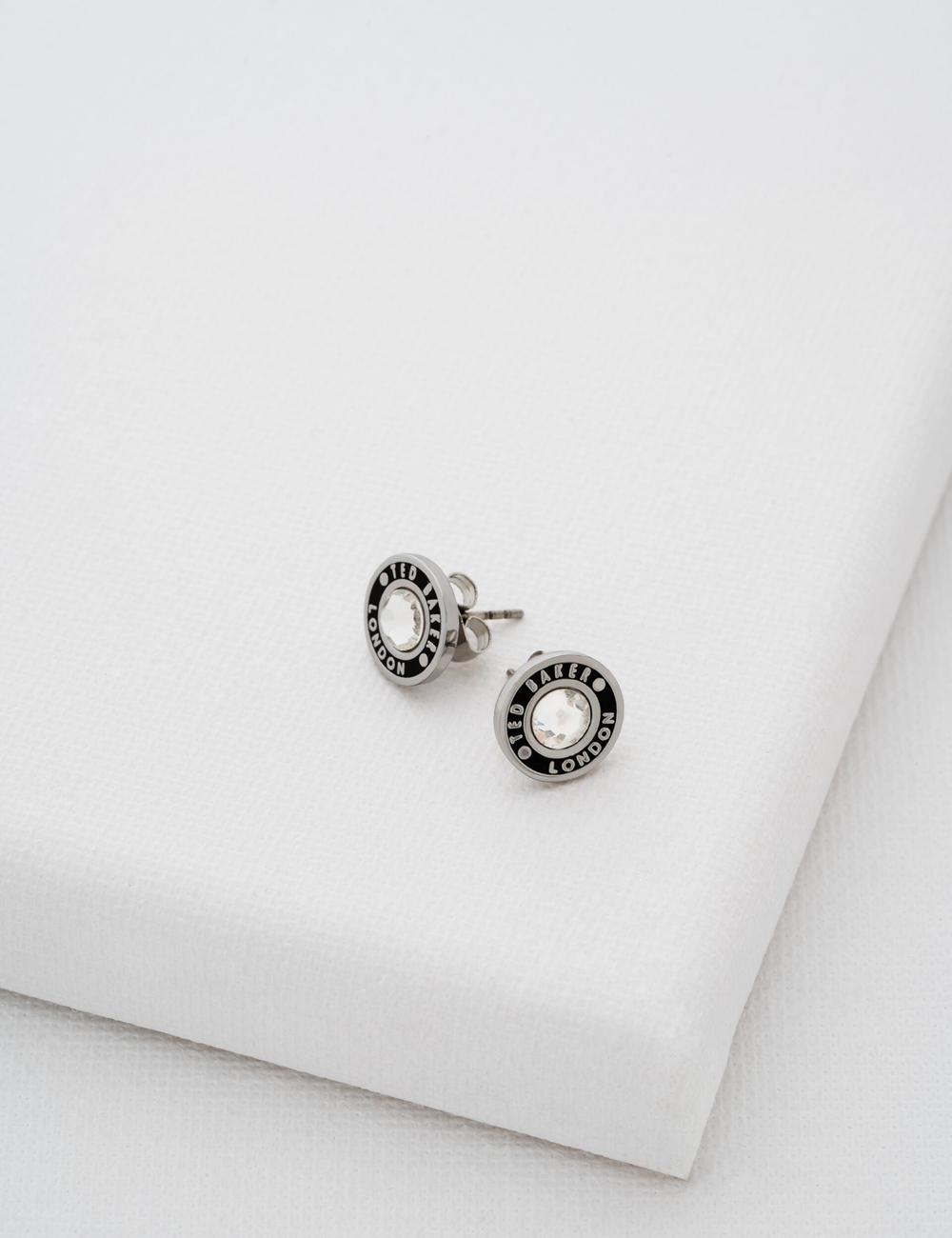 Ted Baker CHERELLE - Branded Crystal Button Stud ピアス レディース シルバー | Japan  OAGK-29814