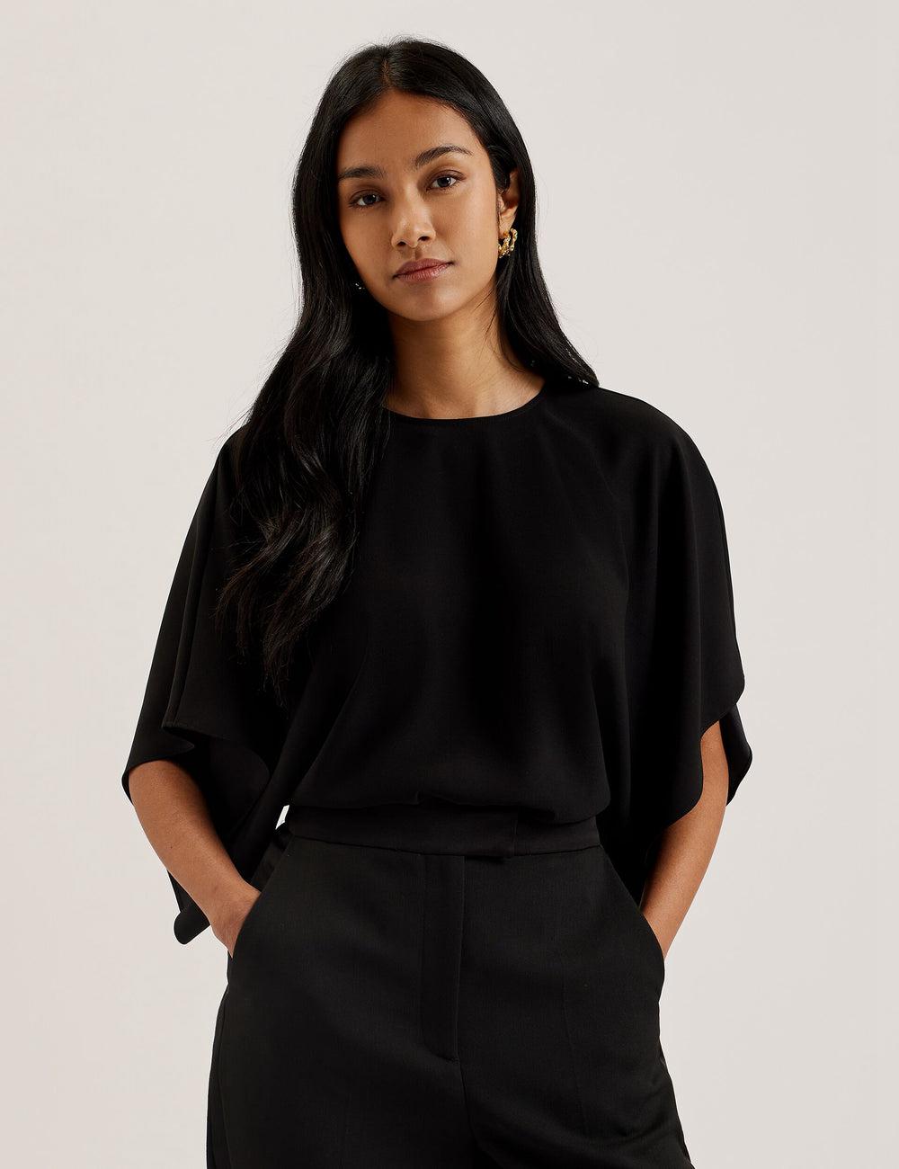Ted Baker CHERIKA - Batwing Short Sleeve Satin ブラウス レディース 黒 | Japan  HCNP-62390