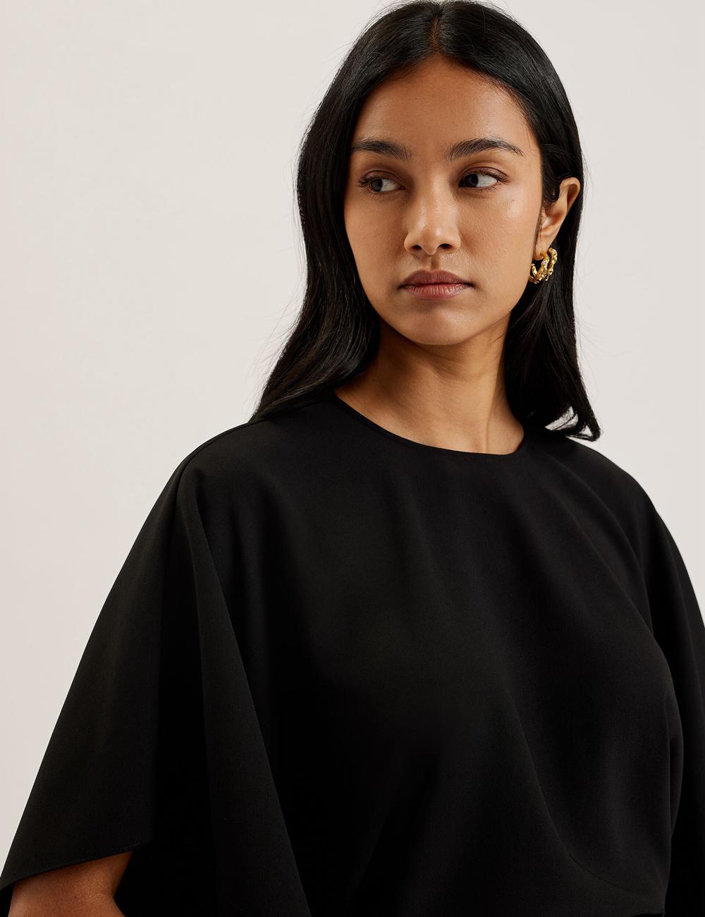 Ted Baker CHERIKA - Batwing Short Sleeve Satin ブラウス レディース 黒 | Japan  HCNP-62390