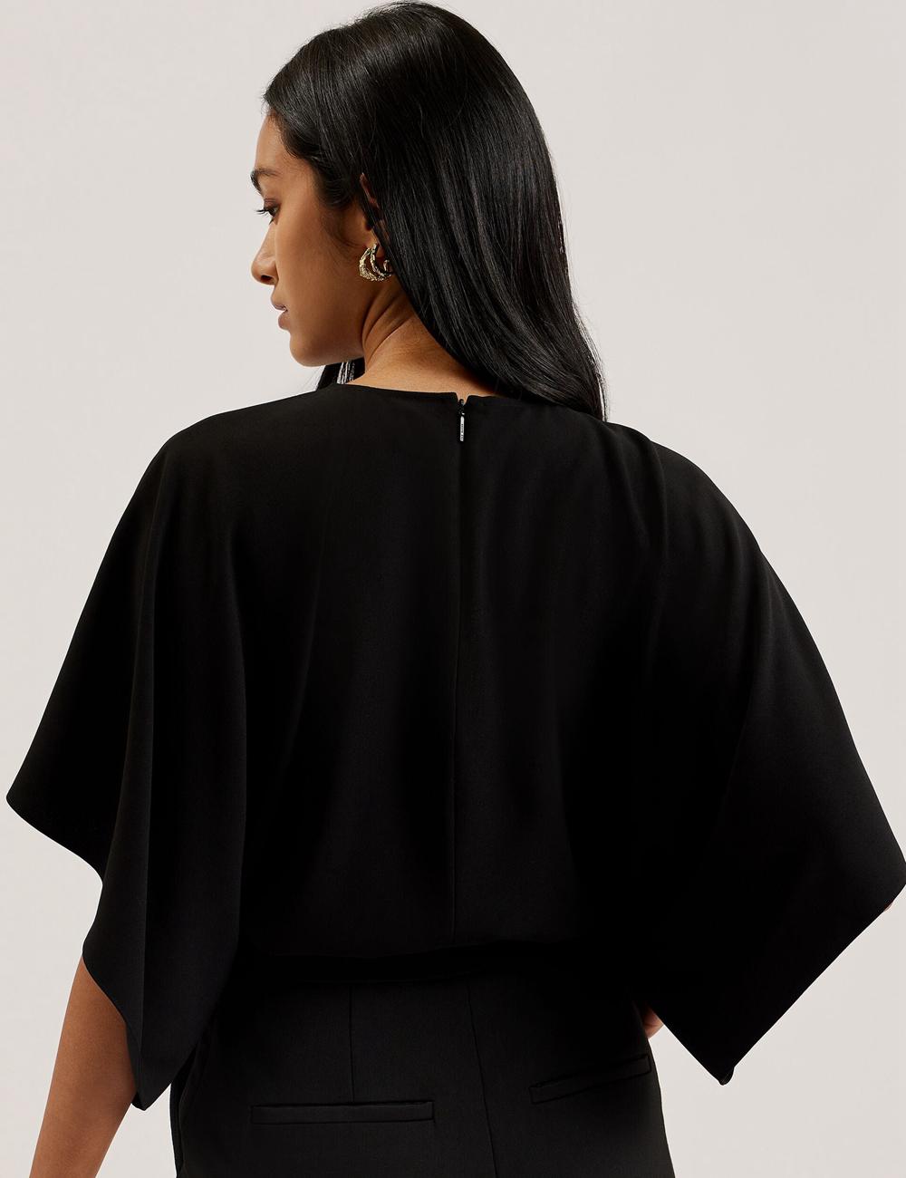 Ted Baker CHERIKA - Batwing Short Sleeve Satin ブラウス レディース 黒 | Japan  HCNP-62390