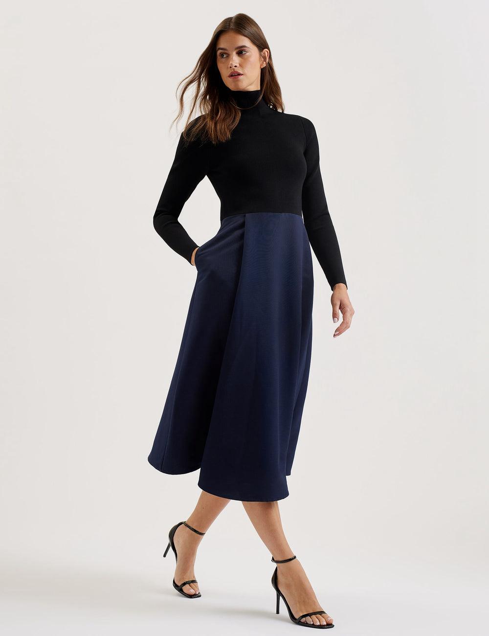 Ted Baker CHIRA - Knit Bodice With Wrap Skirt ミディドレス レディース 黒 | Japan  ZLHR-04976