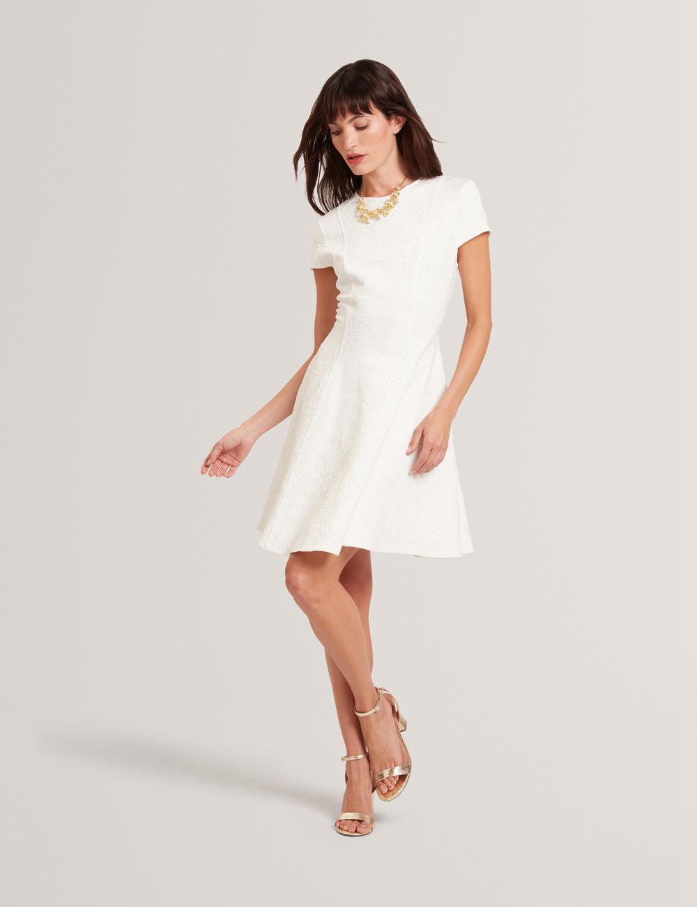 Ted Baker CLODAA - Embroidered Short Sleeve Skater ミニドレス レディース Ivory | Japan  AIHP-04186