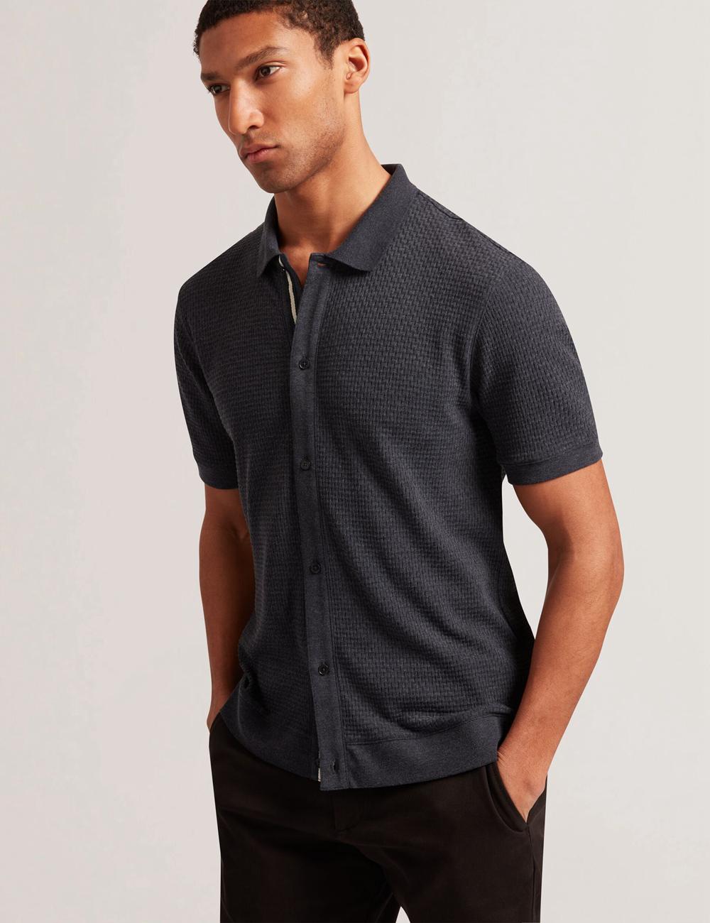 Ted Baker CONNYR - Short Sleeve Button Through ポロシャツ メンズ ネイビー | Japan  DQHC-19340